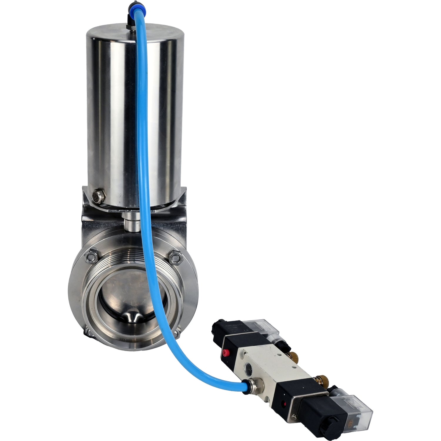 Water Butterfly valves Elephant WBV3131S-2W-T-H, body material - stainless steel AISI 304, seal - Silicon, with pneumatic actuator PA-SA-85, pneumatic distributor 4V320-08 220V