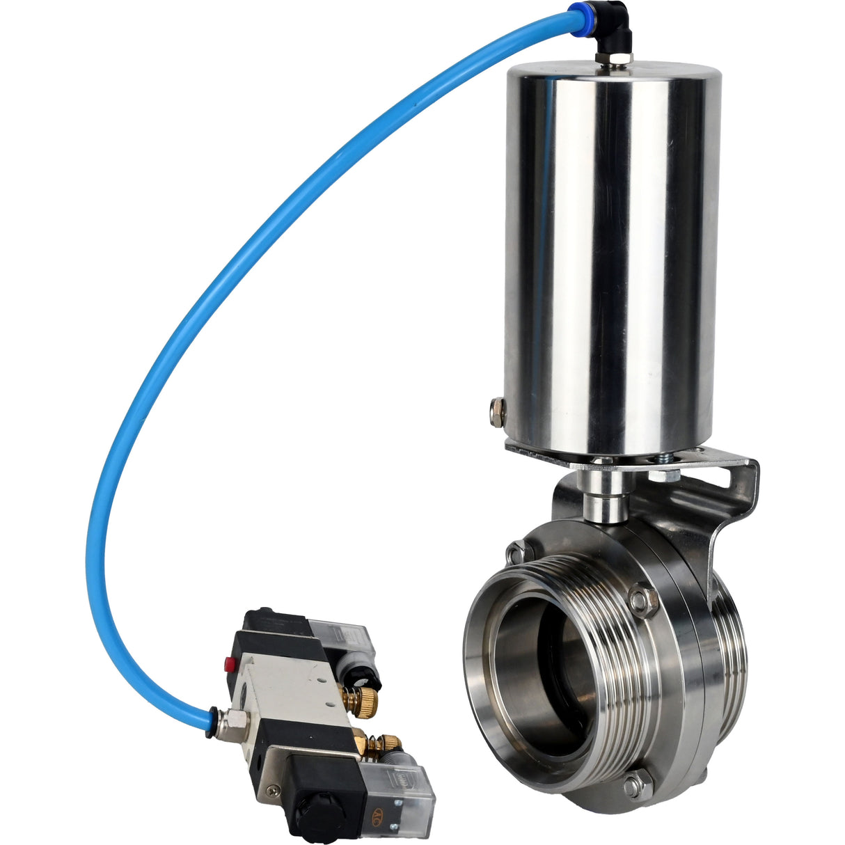 Water Butterfly valves Elephant WBV3131S-2W-T-H, body material - stainless steel AISI 304, seal - Silicon, with pneumatic actuator PA-SA-85, pneumatic distributor 4V320-08 220V