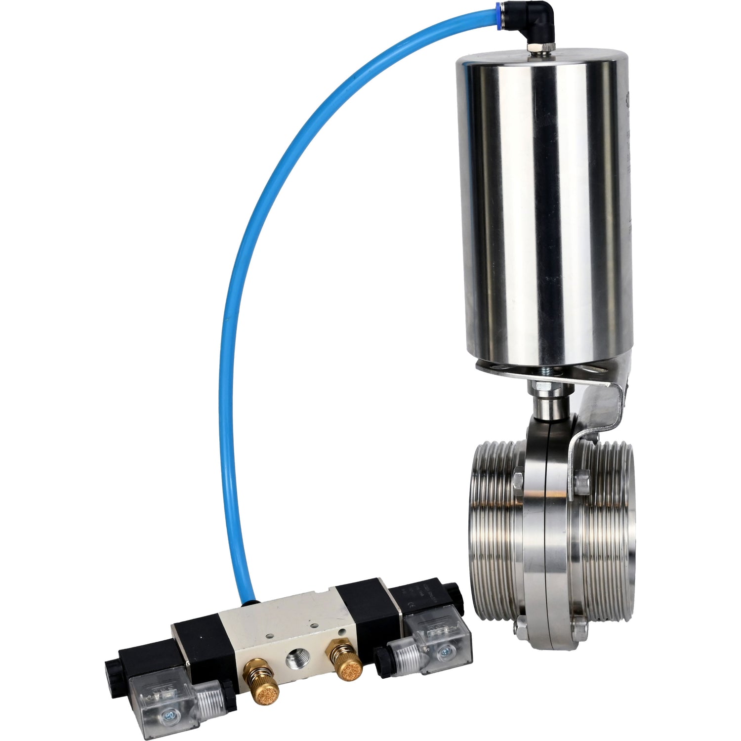 Water Butterfly valves Elephant WBV3131S-2W-T-H, body material - stainless steel AISI 304, seal - Silicon, with pneumatic actuator PA-SA-85, pneumatic distributor 4V320-08 220V