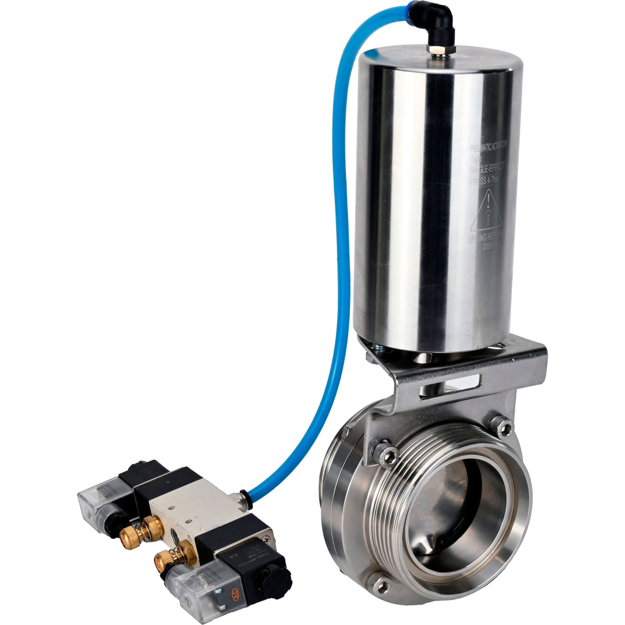 Water Butterfly valves Elephant WBV3131S-2W-T-H, body material - stainless steel AISI 304, seal - Silicon, with pneumatic actuator PA-SA-85, pneumatic distributor 4V320-08 220V