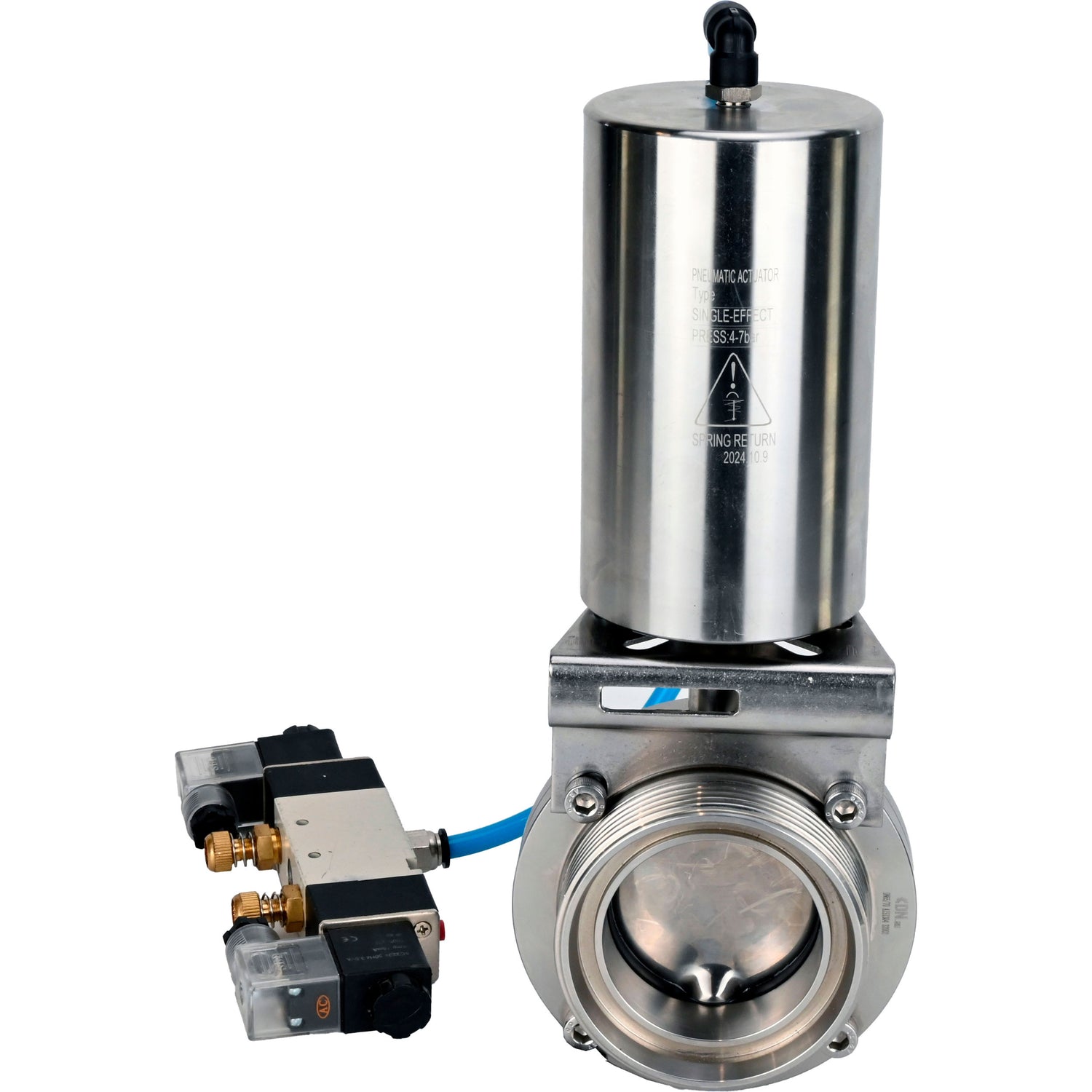 Water Butterfly valves Elephant WBV3131S-2W-T-H, body material - stainless steel AISI 304, seal - Silicon, with pneumatic actuator PA-SA-85, pneumatic distributor 4V320-08 220V