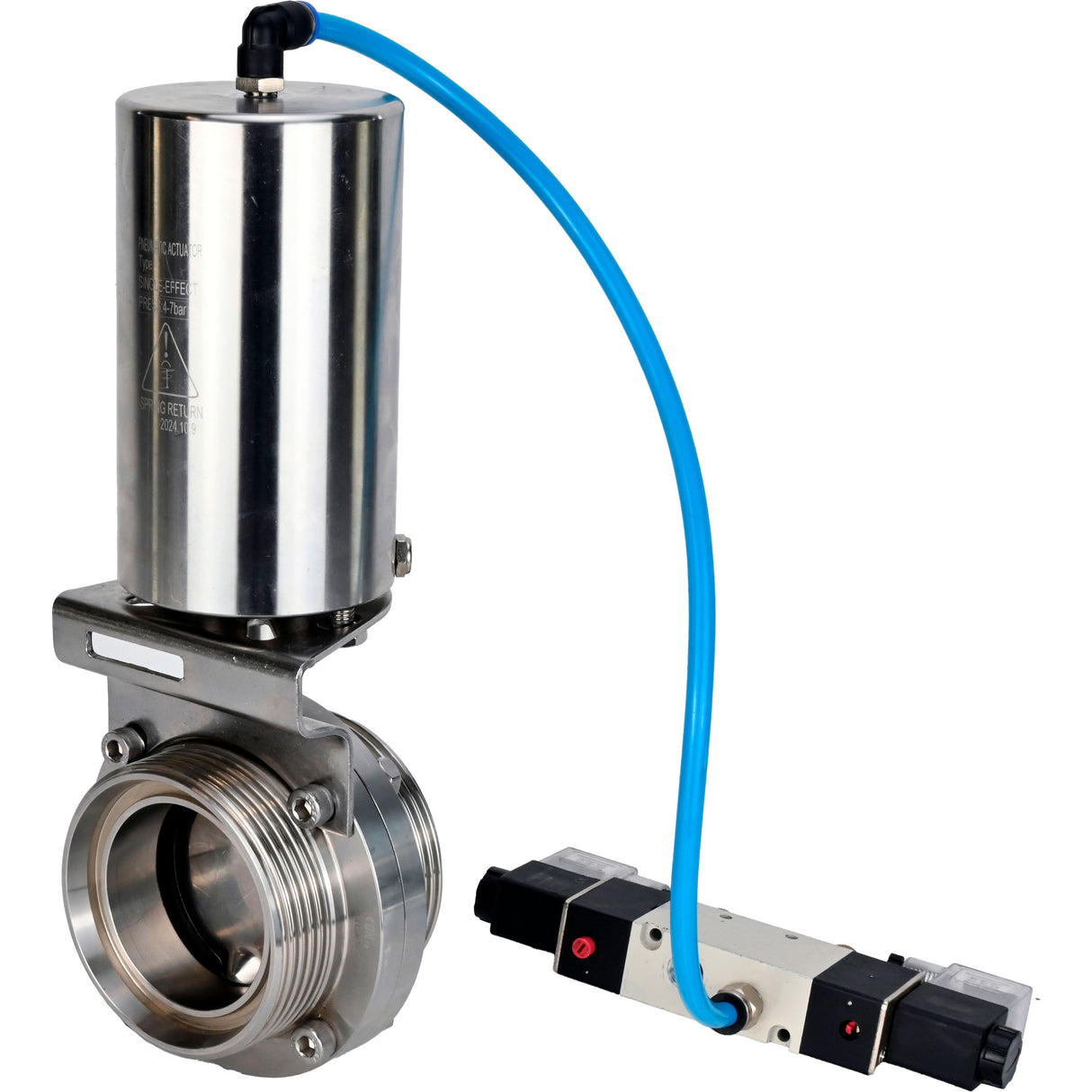 Water Butterfly valves Elephant WBV3131S-2W-T-H, body material - stainless steel AISI 304, seal - Silicon, with pneumatic actuator PA-SA-85, pneumatic distributor 4V320-08 220V