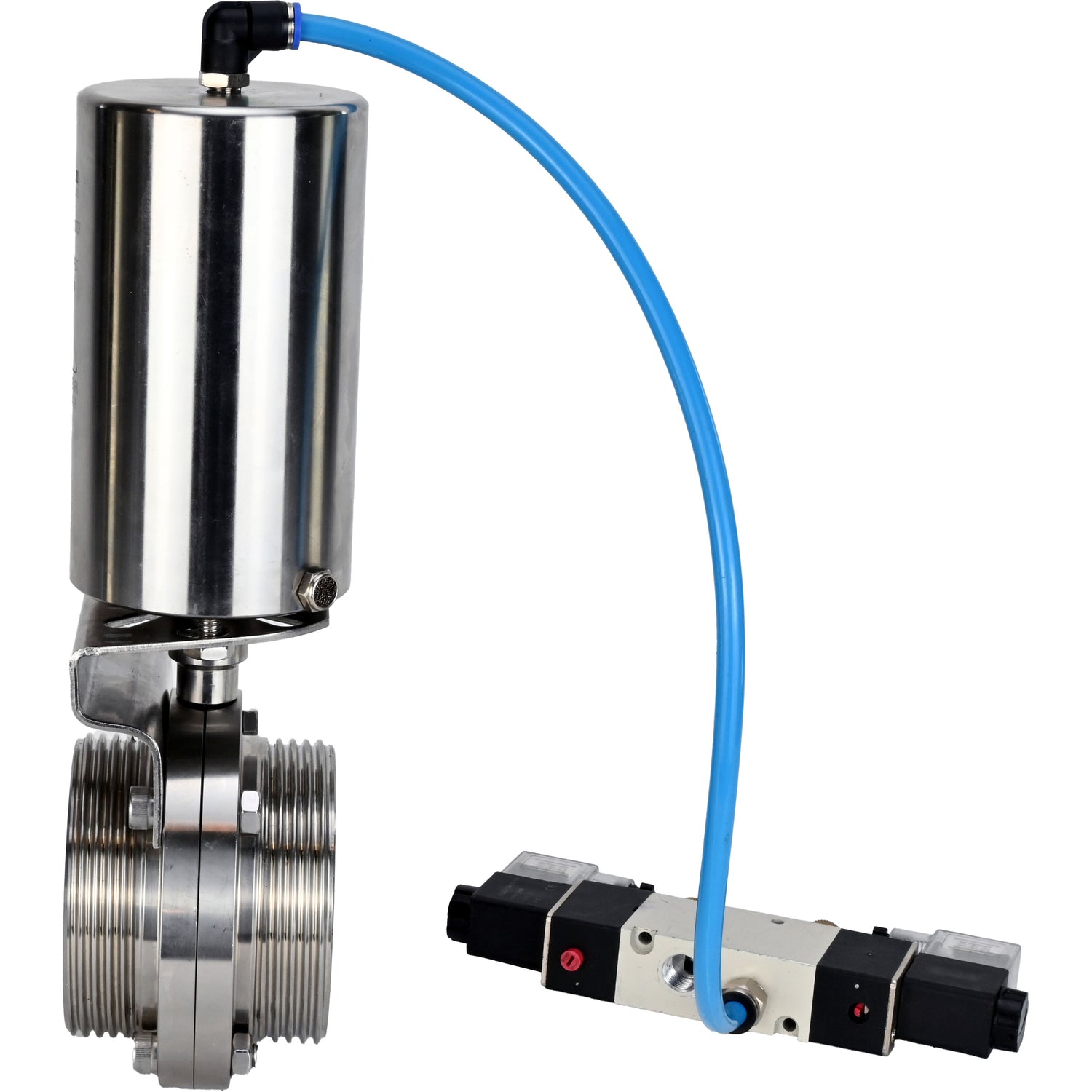 Water Butterfly valves Elephant WBV3131S-2W-T-H, body material - stainless steel AISI 304, seal - Silicon, with pneumatic actuator PA-SA-85, pneumatic distributor 4V320-08 220V