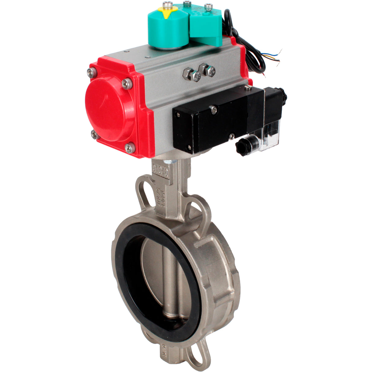 Water Butterfly Valve Elephant WBV3232V-2W-Fb-H DN50-300 16 bar case - 316L stainless steel, disc - 316L stainless steel, seal - Viton, with pneumatic actuator PA-DA-XXX, pneumatic distributor 4M310-08 NAMUR 220V and ALS200D magnetic switch
