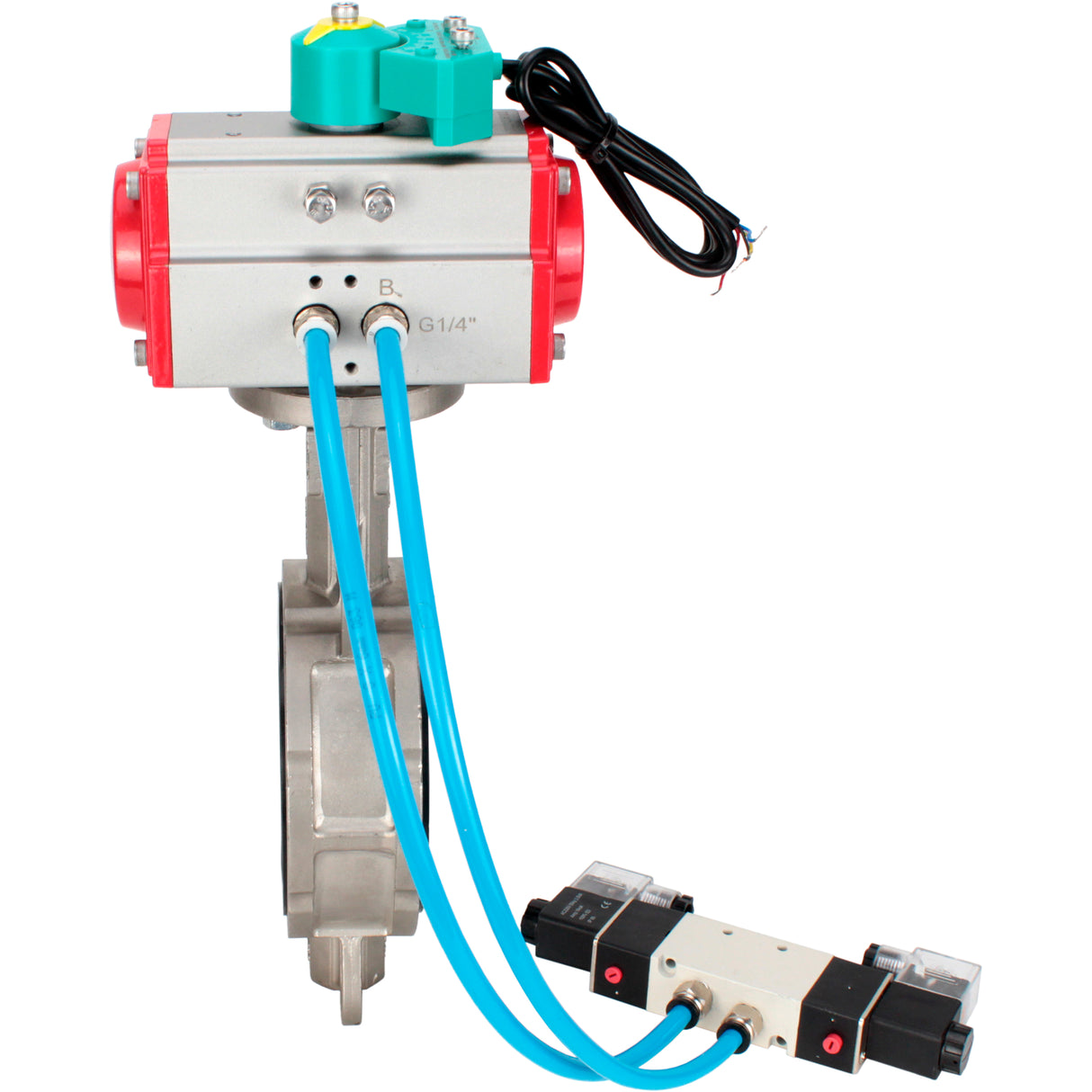 Water Butterfly Valve Elephant WBV3232V-2W-Fb-H DN50-300 16 bar case - 316L stainless steel, disc - 316L stainless steel, seal - Viton, with pneumatic actuator PA-DA-XXX, pneumatic distributor 4V320-10 220V and ALS200D magnetic switch