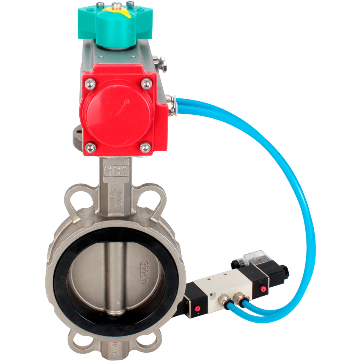 Water Butterfly Valve Elephant WBV3232V-2W-Fb-H DN50-300 16 bar case - 316L stainless steel, disc - 316L stainless steel, seal - Viton, with pneumatic actuator PA-DA-XXX, pneumatic distributor 4V320-10 220V and ALS200D magnetic switch
