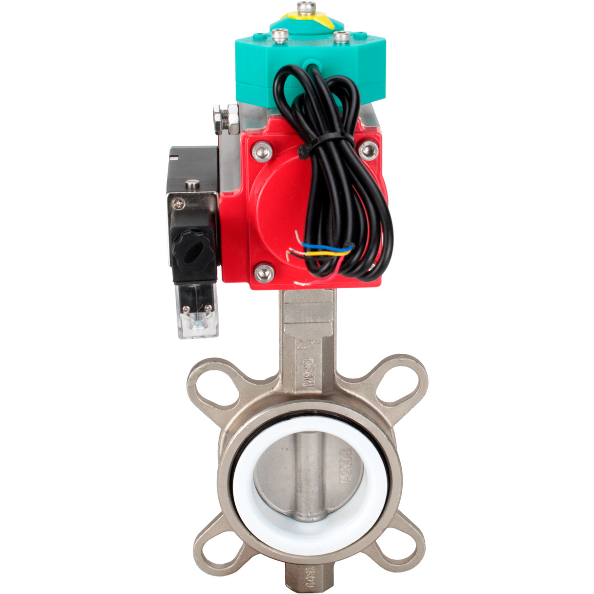Water Butterfly Valve Elephant WBV3232P-2W-Fb-H DN40-300 16 bar case - 316L stainless steel, disc - 316L stainless steel, seal - PTFE, with pneumatic actuator PA-DA-XXX, pneumatic distributor 4M310-08 NAMUR 24V and ALS200D magnetic switch