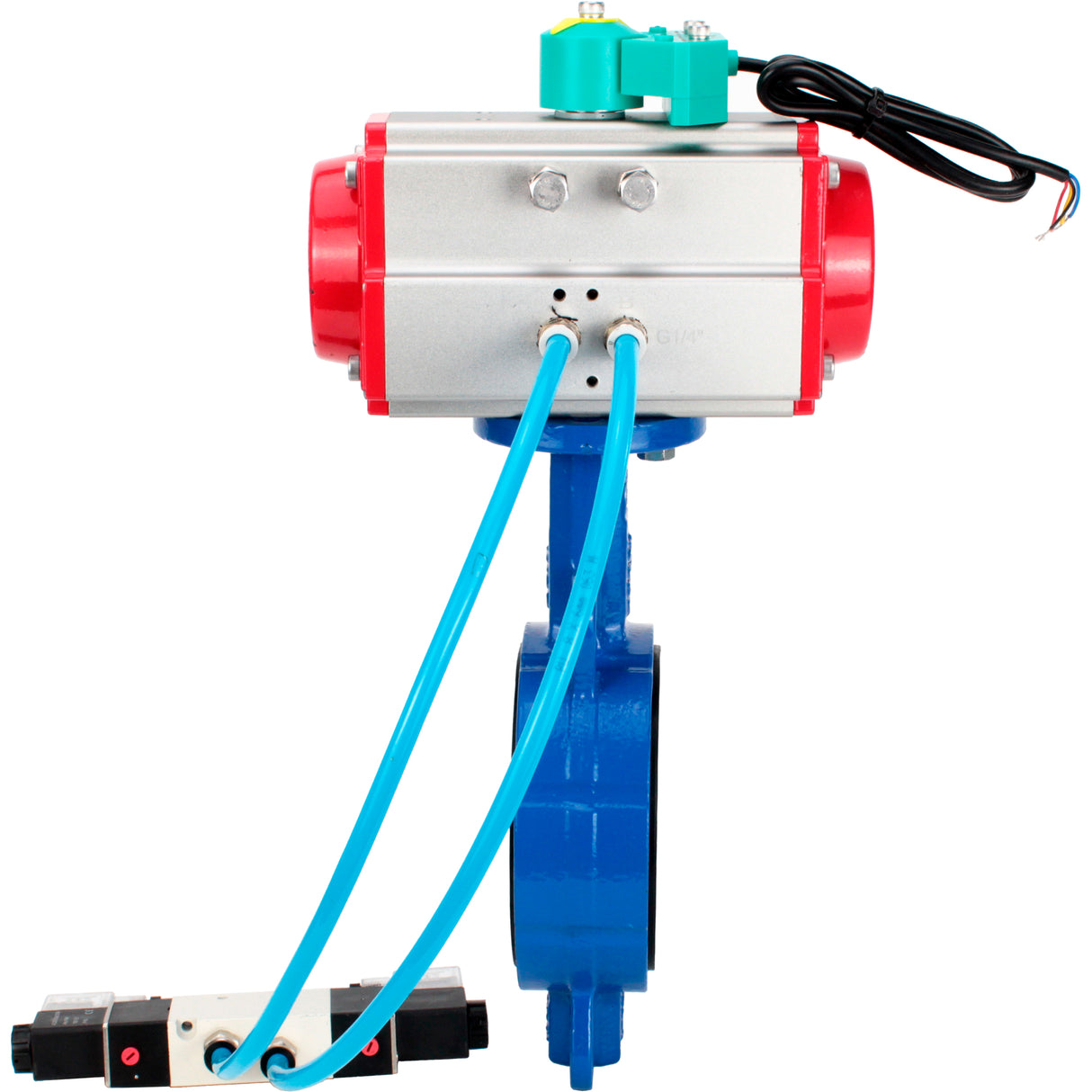 Water Butterfly Valve Elephant WBV3432P-2W-Fb-H DN40-300 16 bar body - WCB carbon steel, disc - 316L stainless steel, seal - PTFE, with pneumatic actuator PA-DA-XXX, pneumatic distributor 4V320-08 220V and ALS200D magnetic switch