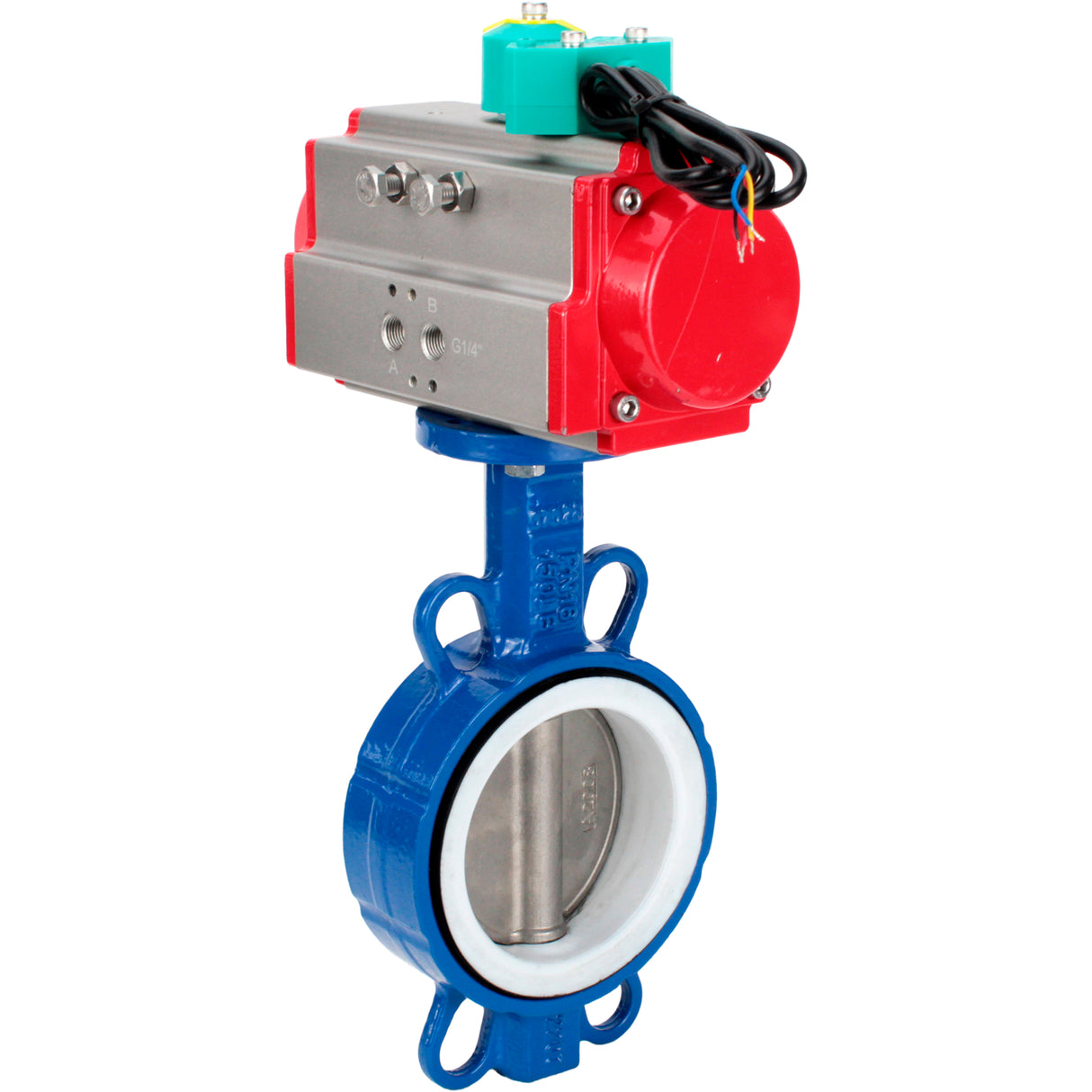Water Butterfly Valve Elephant WBV3432P-2W-Fb-H DN40-300 16 bar body - WCB carbon steel, disc - 316L stainless steel, seal - PTFE, with pneumatic drive PA-DA-XXX and ALS200D magnetic switch
