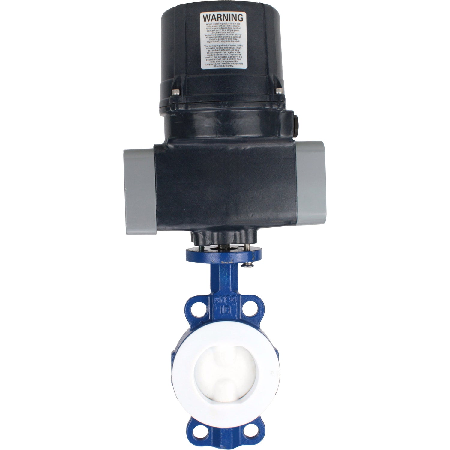 Butterfly valves Elephant WBV3434Pf-2W-Fb-H lined interflanged, body - carbon steel WCB, disc - carbon steel WCB, seal - PTFE, with electric quarter turn actuator Elephant QTSA-N-EM-O0-220VAC