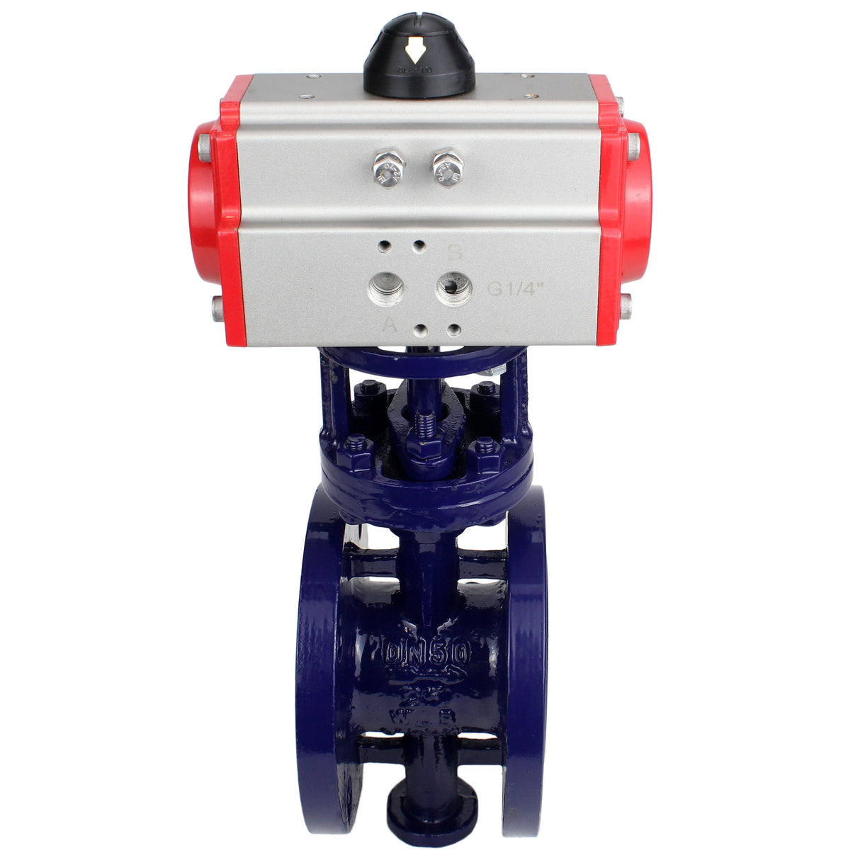 Vanne papillon d'eau Elephant WBV3EX-3432M-1W-F-ISO, matériau du corps - Acier au carbone, matériau du disque - Acier inoxydable AISI 316, joint - Métal, actionneur pneumatique PA-SA avec ressorts de rappel