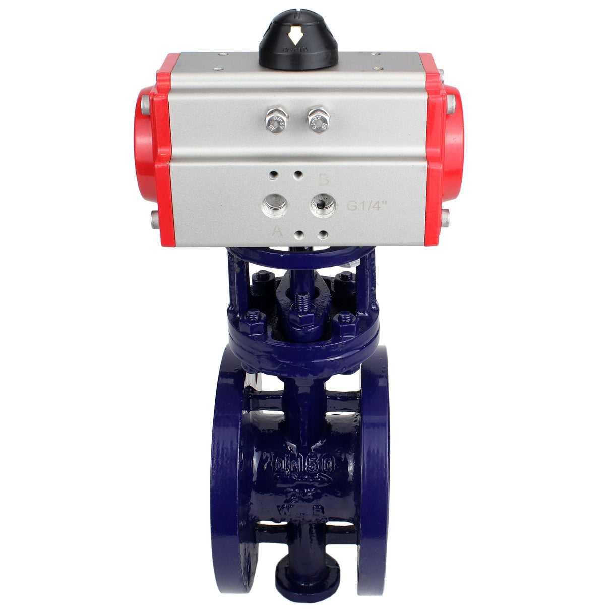 Vanne papillon d'eau Elephant WBV3EX-3432M-1W-F-ISO, matériau du corps - Acier au carbone, matériau du disque - Acier inoxydable AISI 316, joint - Métal, actionneur pneumatique PA-SA avec ressorts de rappel