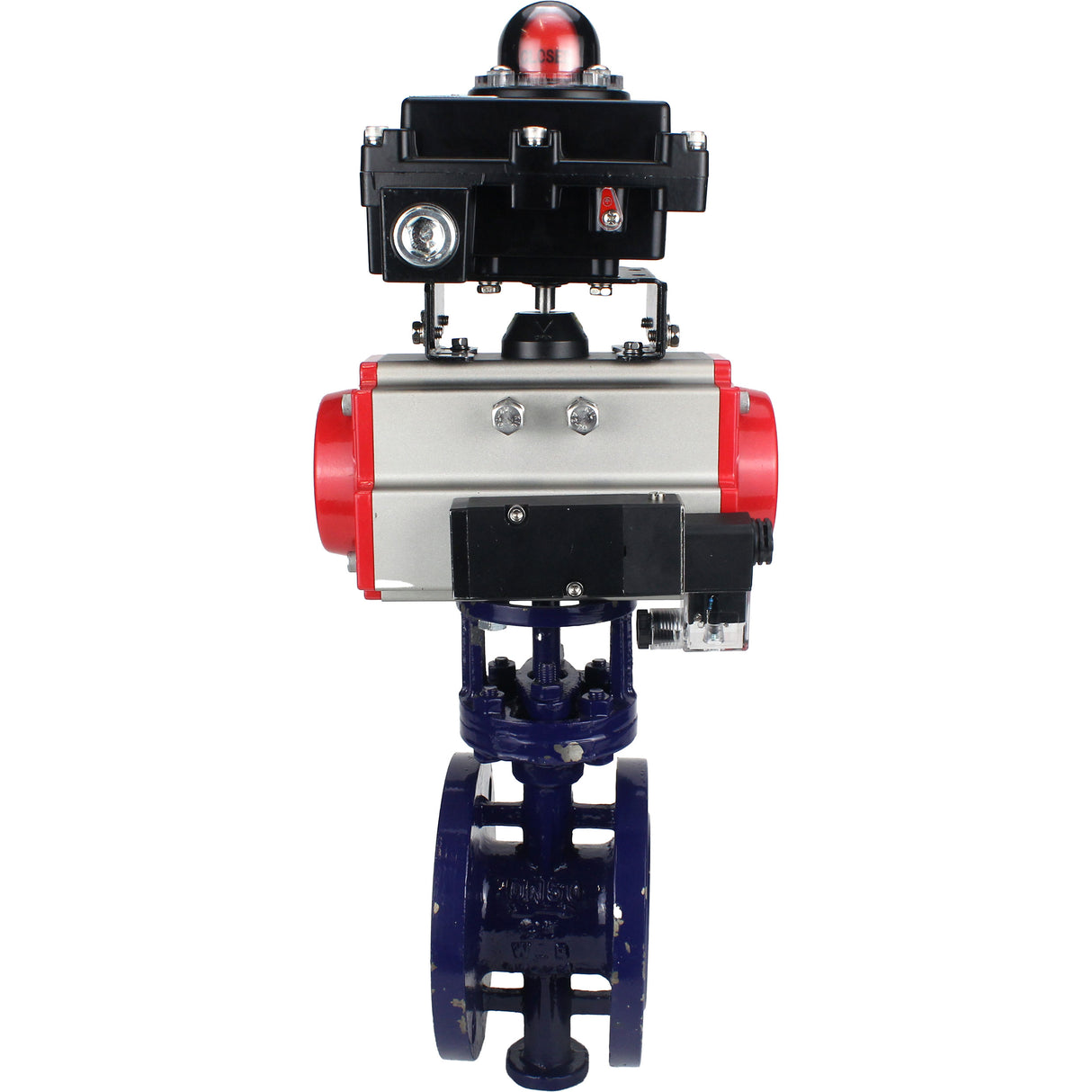 Vanne papillon d'eau Elephant WBV3EX-3432M-1W-F-ISO, matériau du corps - Acier au carbone, matériau du disque - Acier inoxydable AISI 316, joint - Métal, actionneur pneumatique PA-SA avec ressorts de rappel, 4M310-08 220V, BKV APL-410N EX