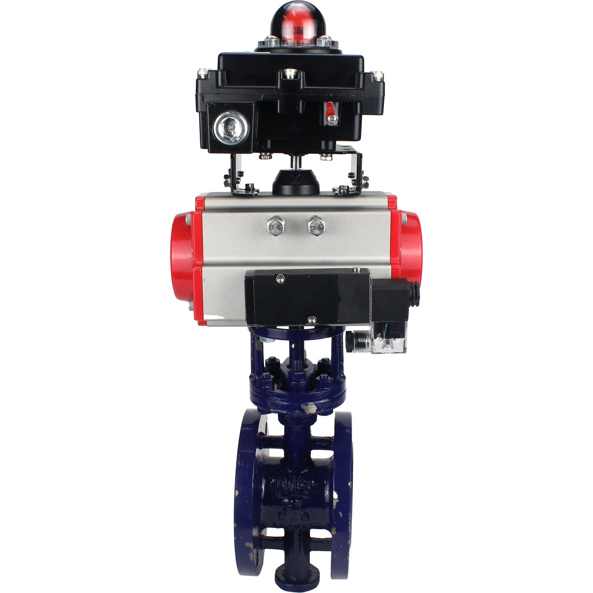 Vanne papillon d'eau Elephant WBV3EX-3432M-1W-F-ISO, matériau du corps - Acier au carbone, matériau du disque - Acier inoxydable AISI 316, joint - Métal, actionneur pneumatique PA-SA avec ressorts de rappel, 4M310-08 24V, BKV APL-410N EX