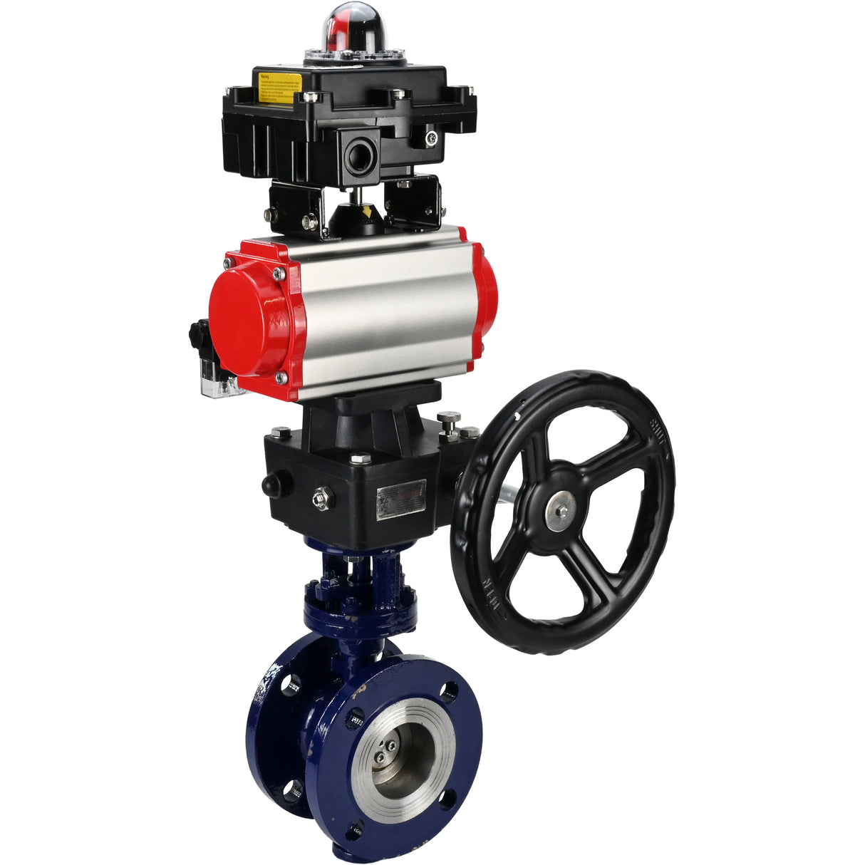 Vanne papillon d'eau Elephant WBV3EX-3432M-1W-F-ISO, matériau du corps - Acier au carbone, matériau du disque - Acier inoxydable AISI 316, joint - Métal, actionneur pneumatique PA-DA double action, 4M310-08 220V, BKV APL-410N EX, volant MON