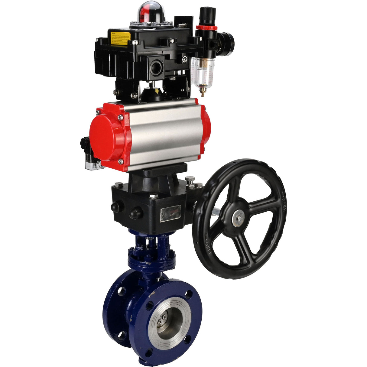 Vanne papillon d'eau Elephant WBV3EX-3432M-1W-F-ISO, matériau du corps - Acier au carbone, matériau du disque - Acier inoxydable AISI 316, joint - Métal, actionneur pneumatique PA-DA double action, 4M310-08 24V, BKV APL-410N EX, volant MON, BPV AFC2000