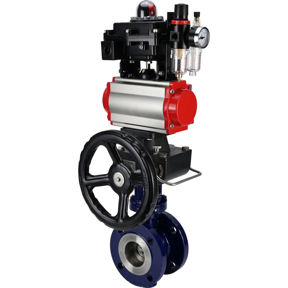 Vanne papillon d'eau Elephant WBV3EX-3432M-1W-F-ISO, matériau du corps - Acier au carbone, matériau du disque - Acier inoxydable AISI 316, joint - Métal, actionneur pneumatique PA-DA double action, 4M310-08 24V, BKV APL-410N EX, volant MON, BPV AFC2000