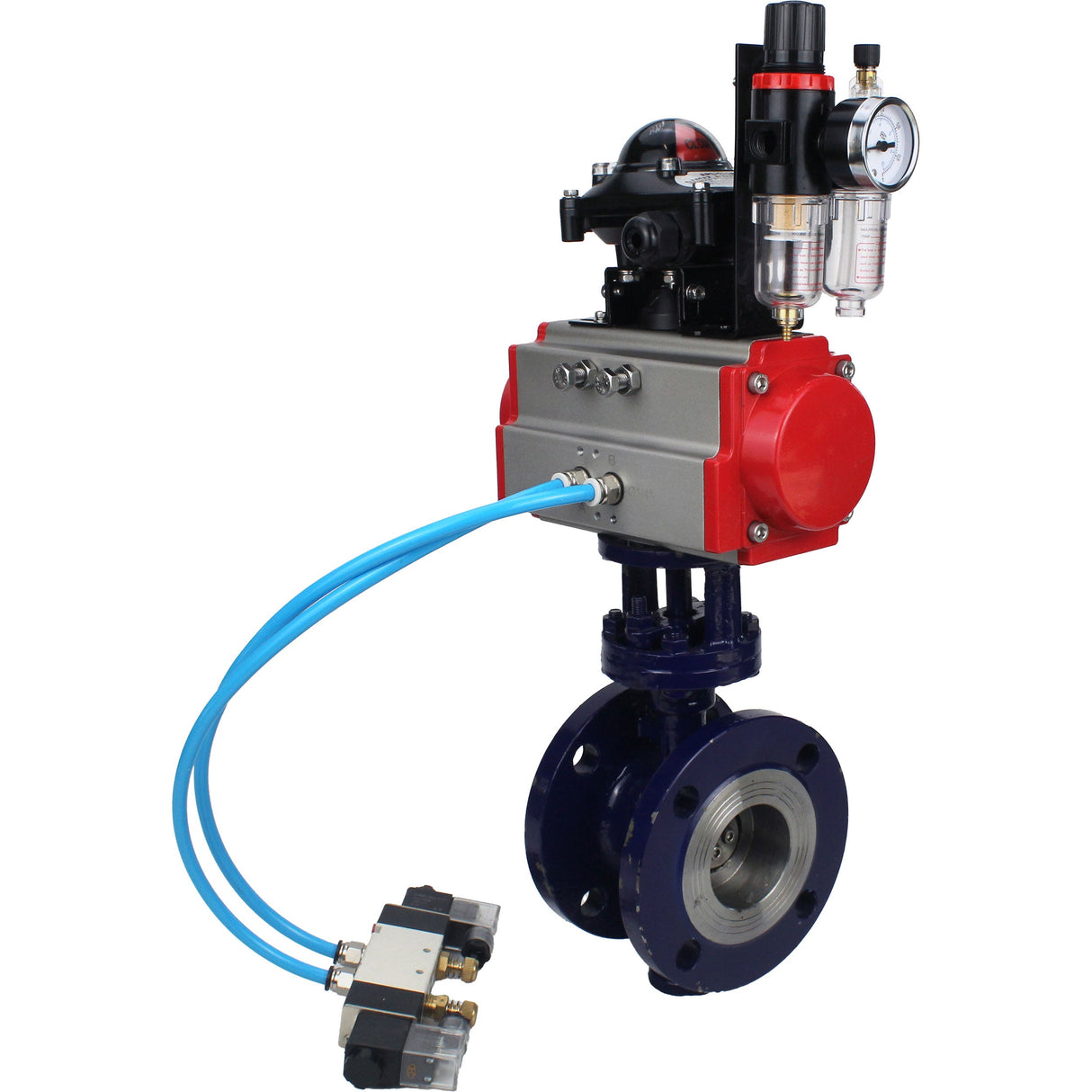 Vanne papillon d'eau Elephant WBV3EX-3432M-1W-F-ISO, matériau du corps - Acier au carbone, matériau du disque - Acier inoxydable AISI 316, joint - Métal, actionneur pneumatique PA-SA avec ressorts de rappel, 4V320-08 220V, BKV APL-210N BPV AFC2000