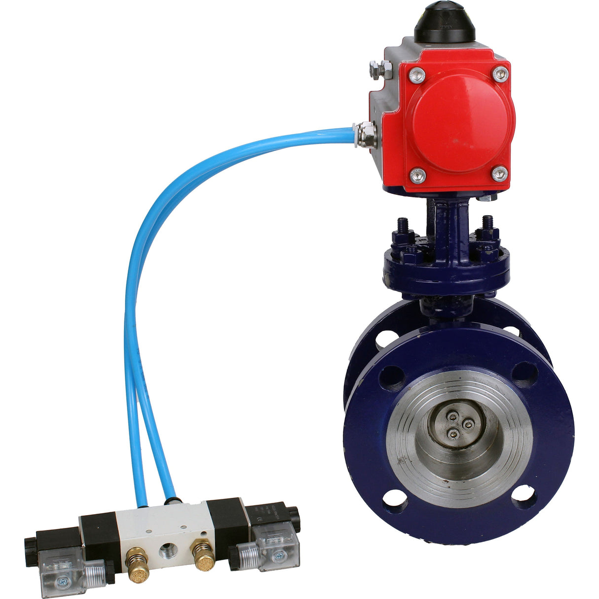 Vanne papillon d'eau Elephant WBV3EX-3432M-1W-F-ISO, matériau du corps - Acier au carbone, matériau du disque - Acier inoxydable AISI 316, joint - Métal, actionneur pneumatique PA-SA avec ressorts de rappel, 4V320-08 220V