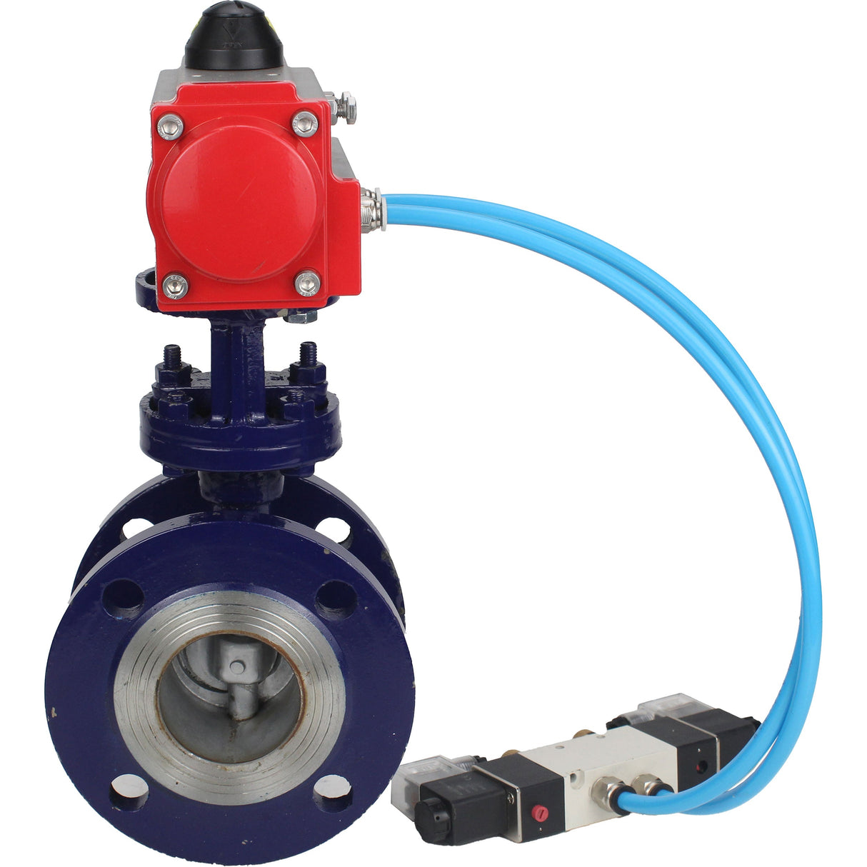 Vanne papillon d'eau Elephant WBV3EX-3432M-1W-F-ISO, matériau du corps - Acier au carbone, matériau du disque - Acier inoxydable AISI 316, joint - Métal, actionneur pneumatique PA-SA avec ressorts de rappel, 4V320-08 220V