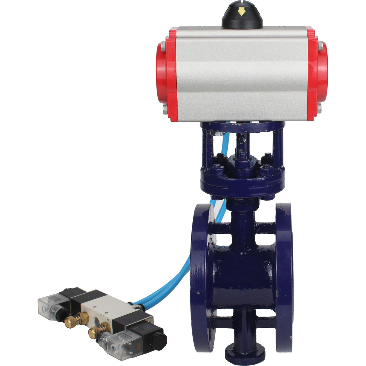 Vanne papillon d'eau Elephant WBV3EX-3432M-1W-F-ISO, matériau du corps - Acier au carbone, matériau du disque - Acier inoxydable AISI 316, joint - Métal, actionneur pneumatique PA-SA avec ressorts de rappel, 4V320-10 220V