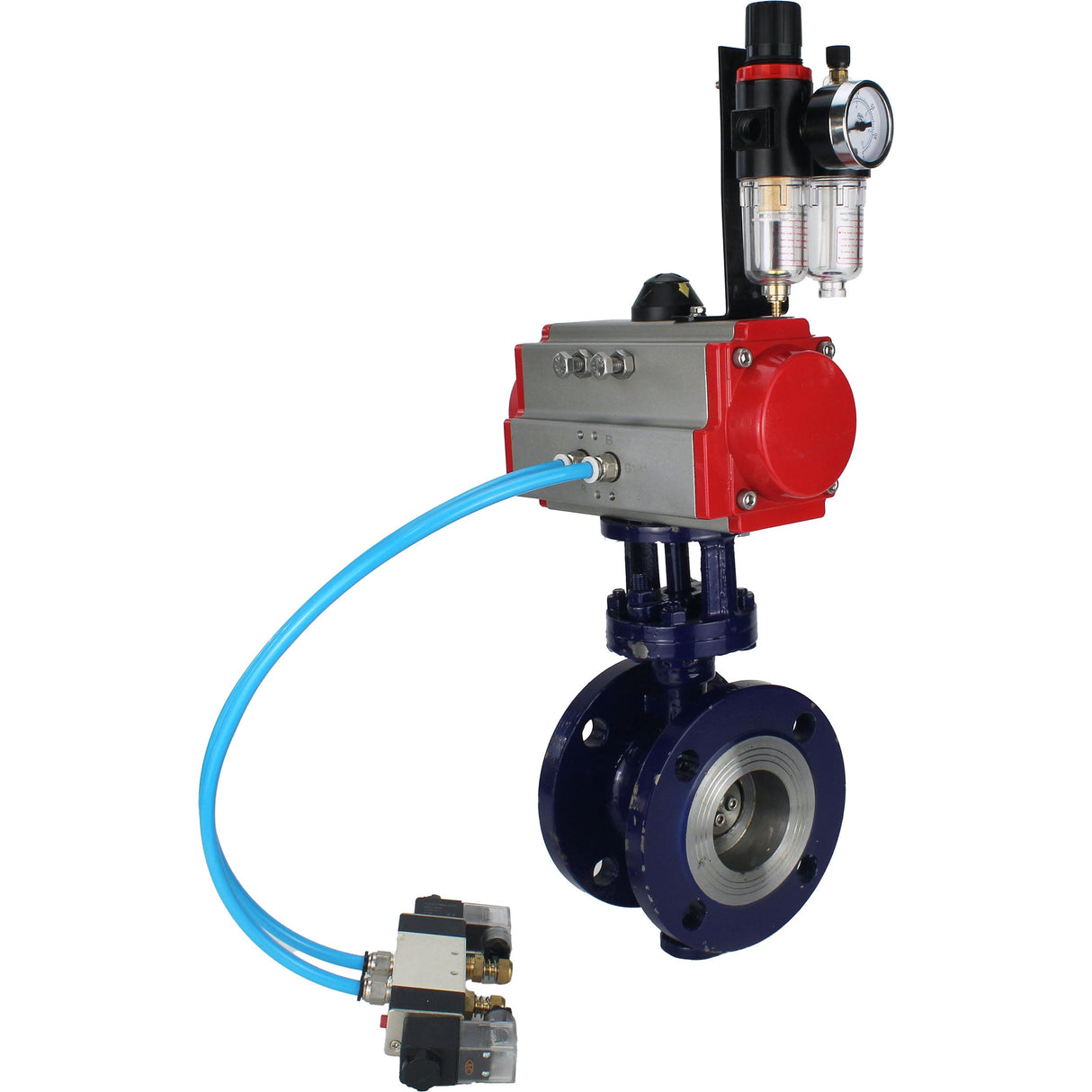Vanne papillon d'eau Elephant WBV3EX-3432M-1W-F-ISO, matériau du corps - Acier au carbone, matériau du disque - Acier inoxydable AISI 316, joint - Métal, actionneur pneumatique PA-SA avec ressorts de rappel, 4V320-10 220V BPV AFC2000