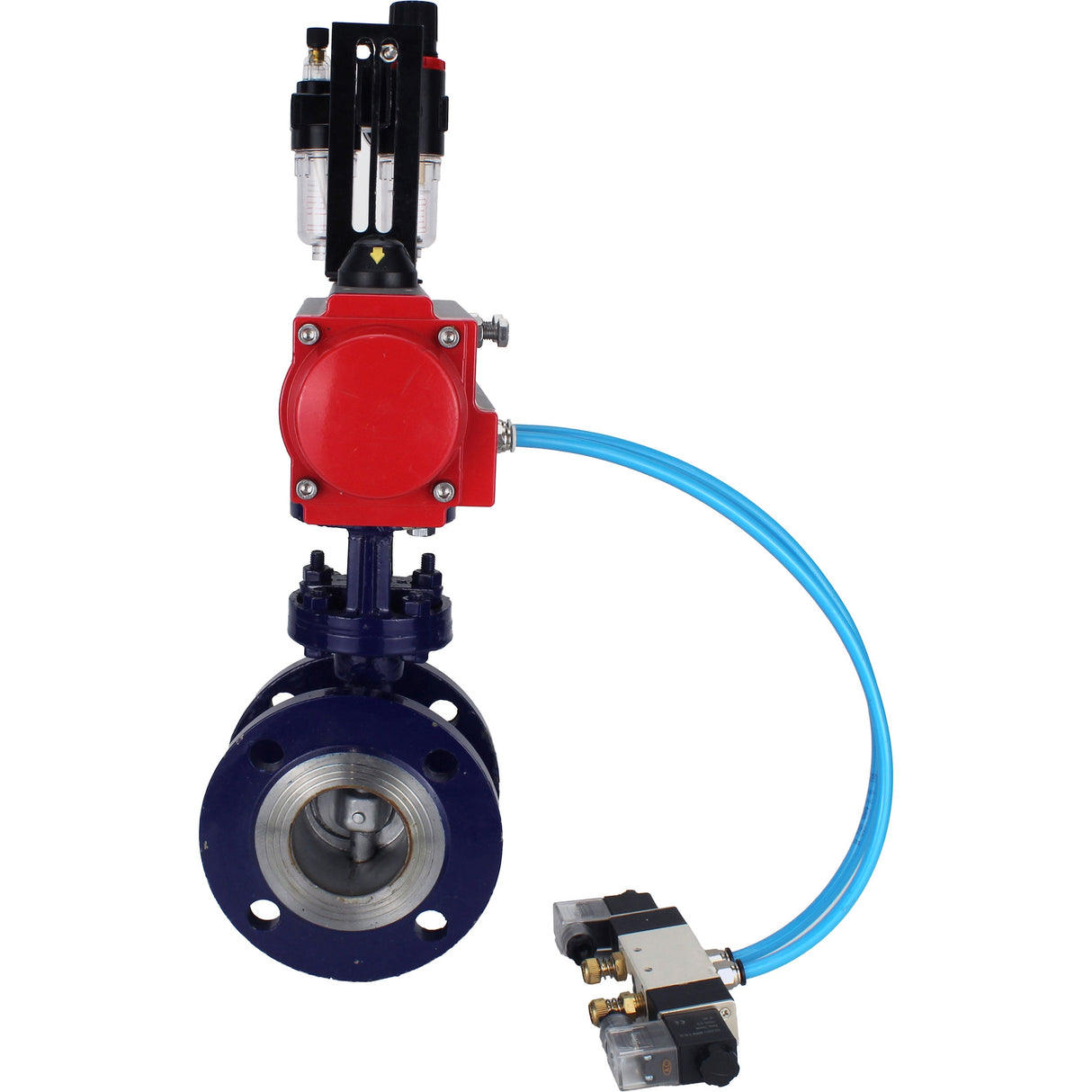 Vanne papillon d'eau Elephant WBV3EX-3432M-1W-F-ISO, matériau du corps - Acier au carbone, matériau du disque - Acier inoxydable AISI 316, joint - Métal, actionneur pneumatique PA-SA avec ressorts de rappel, 4V320-10 220V BPV AFC2000