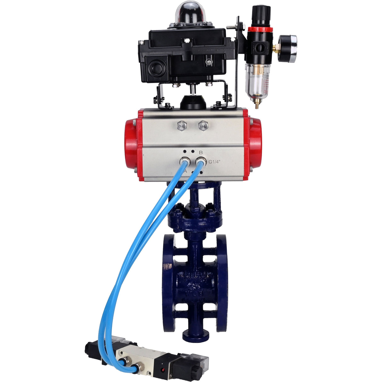 Vanne papillon d'eau Elephant WBV3EX-3432M-1W-F-ISO, matériau du corps - Acier au carbone, matériau du disque - Acier inoxydable AISI 316, joint - Métal, actionneur pneumatique PA-SA avec ressorts de rappel, 4V320-08 220V, BKV APL-410N EX BPV AFC2000
