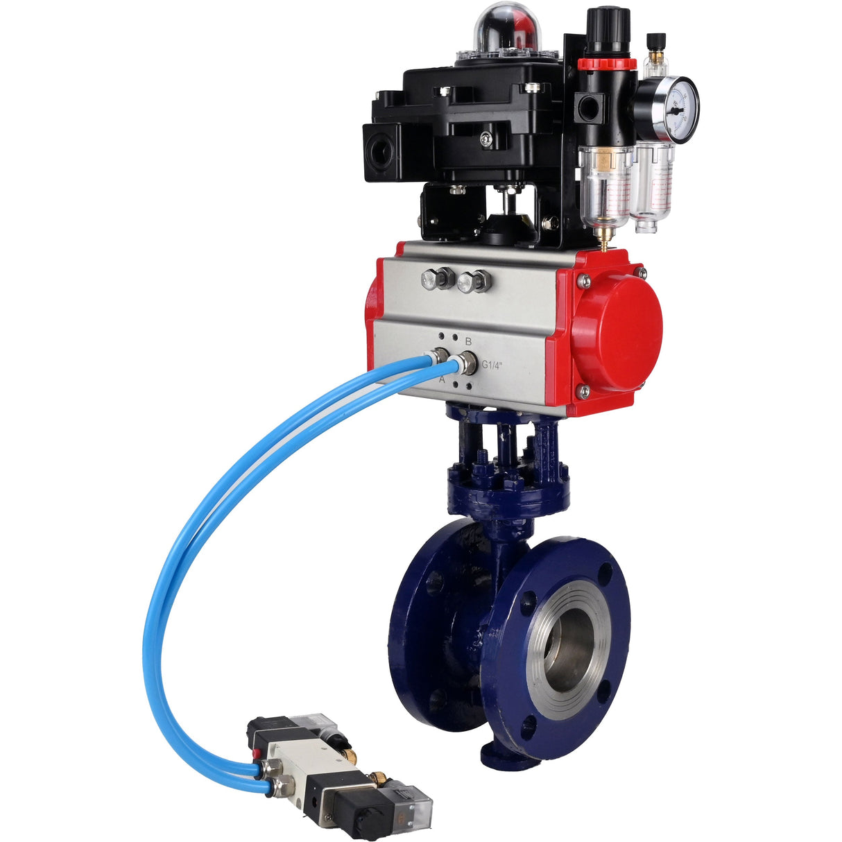 Vanne papillon d'eau Elephant WBV3EX-3432M-1W-F-ISO, matériau du corps - Acier au carbone, matériau du disque - Acier inoxydable AISI 316, joint - Métal, actionneur pneumatique PA-SA avec ressorts de rappel, 4V320-08 220V, BKV APL-410N EX BPV AFC2000