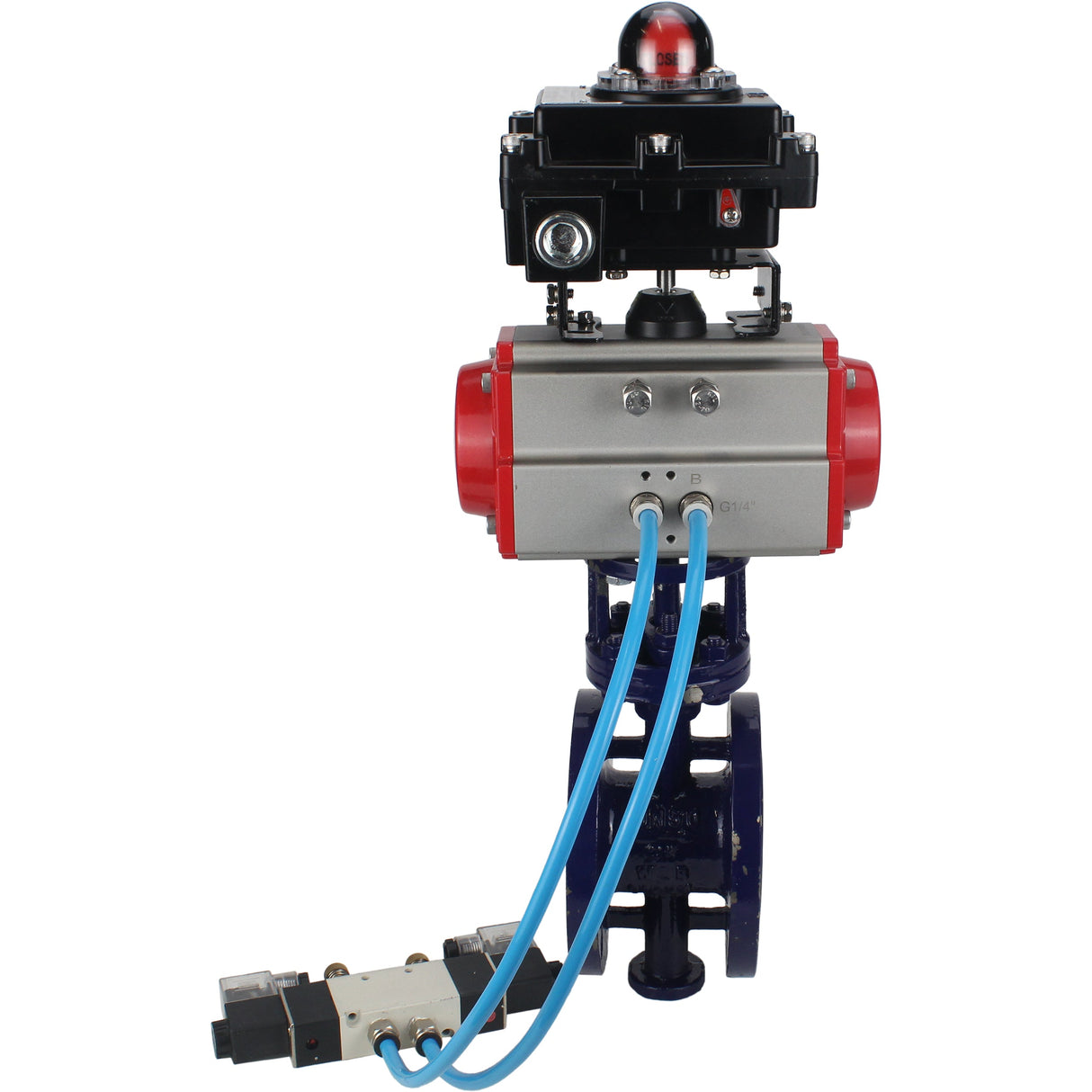 Vanne papillon d'eau Elephant WBV3EX-3431M-1W-F-ISO, matériau du corps - Acier au carbone, matériau du disque - Acier inoxydable AISI 304, joint - Métal, actionneur pneumatique PA-SA avec ressorts de rappel, 4V320-08 220V, BKV APL-410N EX