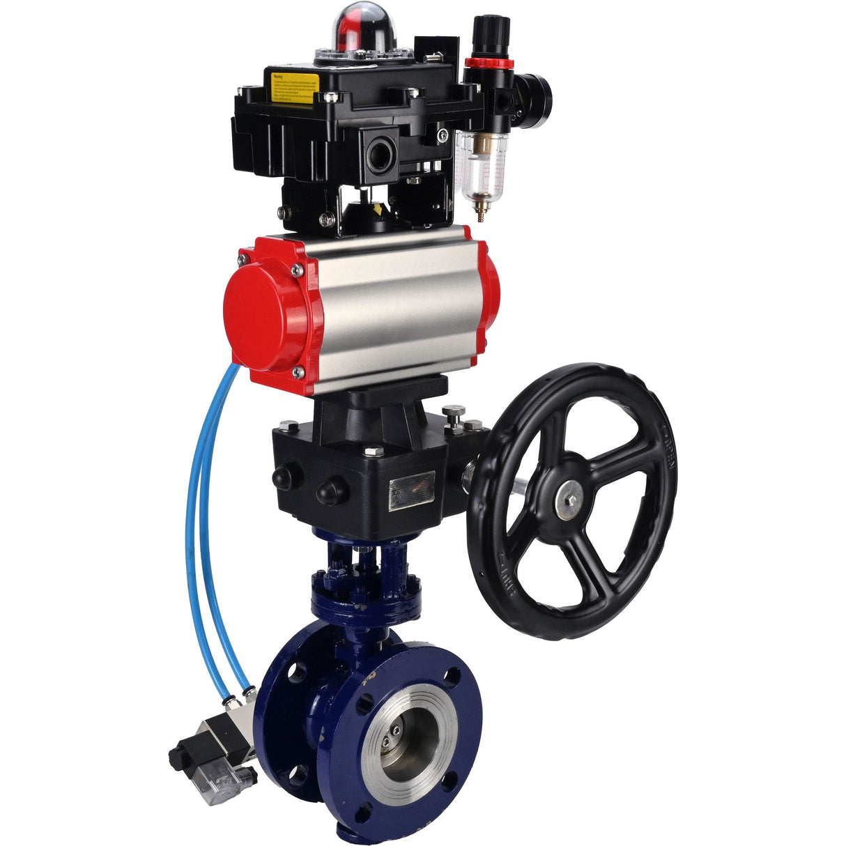 Vanne papillon d'eau Elephant WBV3EX-3432M-1W-F-ISO, matériau du corps - Acier au carbone, matériau du disque - Acier inoxydable AISI 316, joint - Métal, actionneur pneumatique PA-DA double action, 4V320-08 220V, BKV APL-410N EX, volant MON, BPV AFC2000