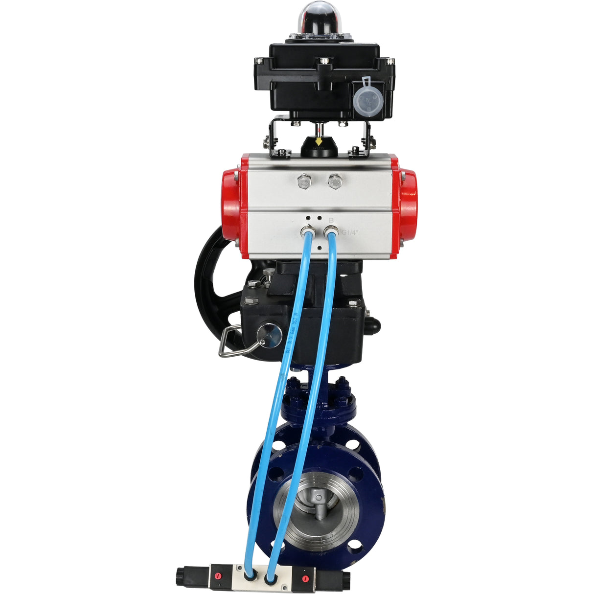 Vanne papillon d'eau Elephant WBV3EX-3432M-1W-F-ISO, matériau du corps - Acier au carbone, matériau du disque - Acier inoxydable AISI 316, joint - Métal, actionneur pneumatique PA-DA double action, 4V320-08 220V, BKV APL-410N EX, volant MON