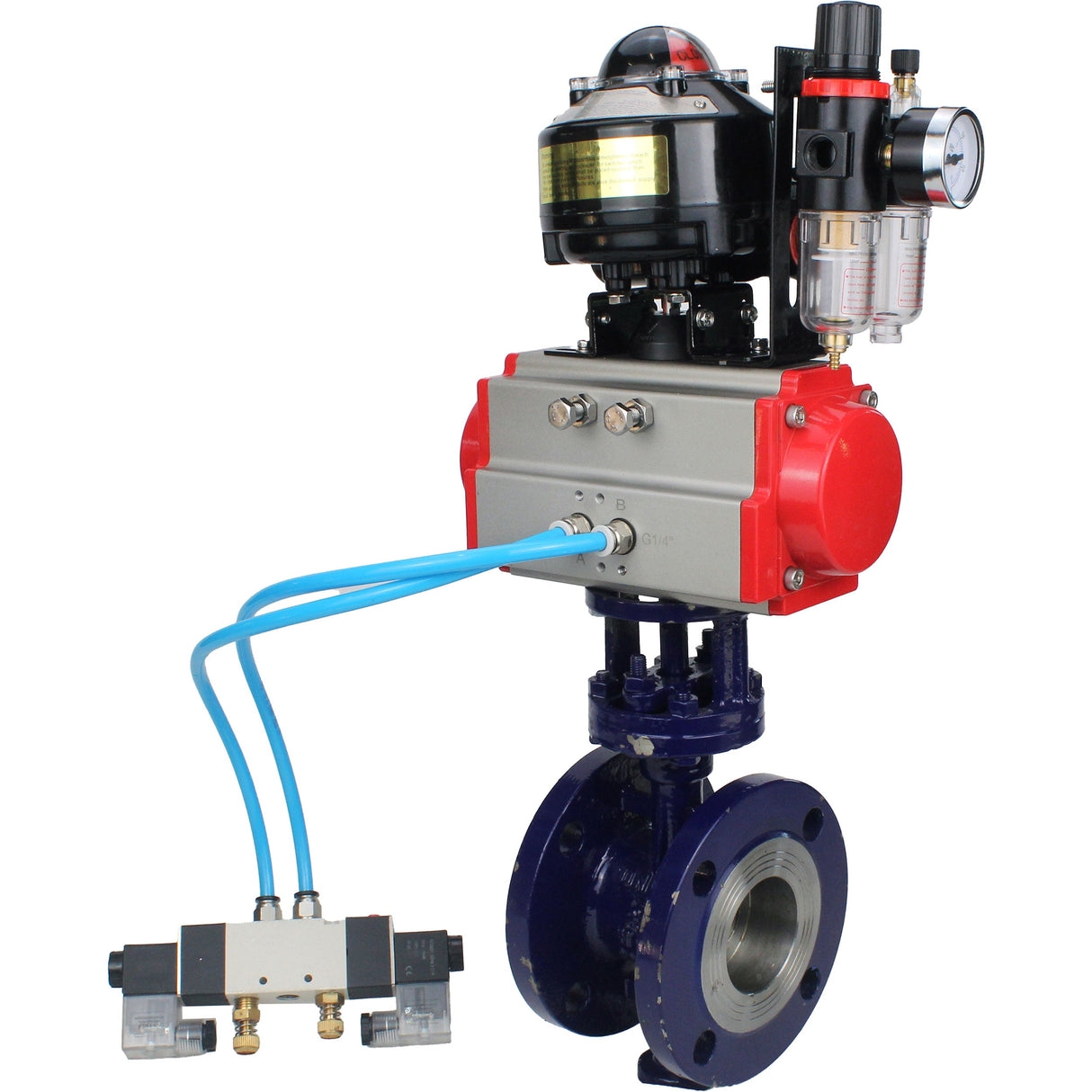 Vanne papillon d'eau Elephant WBV3EX-3432M-1W-F-ISO, matériau du corps - Acier au carbone, matériau du disque - Acier inoxydable AISI 316, joint - Métal, actionneur pneumatique PA-SA avec ressorts de rappel, 4V320-08 220V, BKV APL-510N EX, BPV AFC2000
