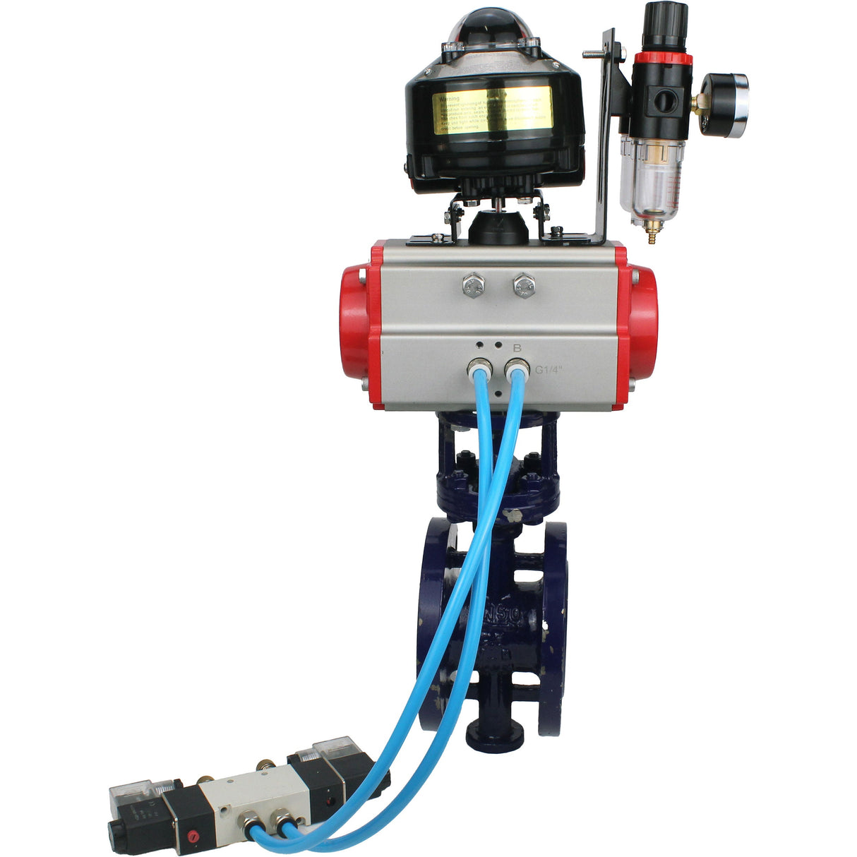 Vanne papillon d'eau Elephant WBV3EX-3432M-1W-F-ISO, matériau du corps - Acier au carbone, matériau du disque - Acier inoxydable AISI 316, joint - Métal, actionneur pneumatique PA-SA avec ressorts de rappel, 4V320-08 220V, BKV APL-510N EX, BPV AFC2000