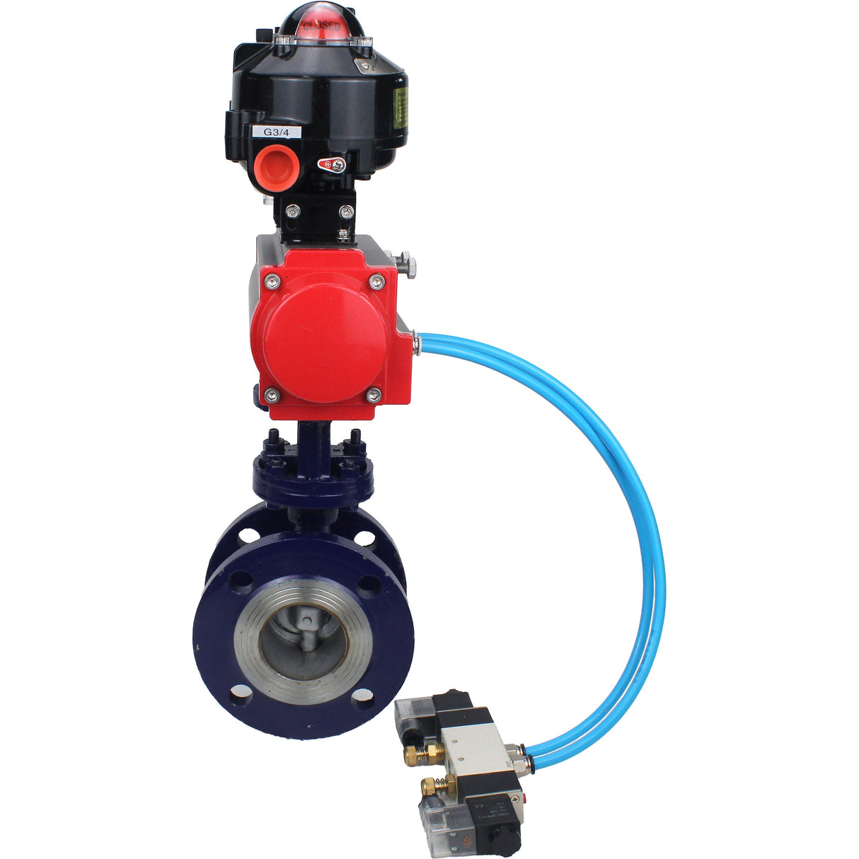 Vanne papillon d'eau Elephant WBV3EX-3432M-1W-F-ISO, matériau du corps - Acier au carbone, matériau du disque - Acier inoxydable AISI 316, joint - Métal, actionneur pneumatique PA-SA avec ressorts de rappel, 4V320-08 220V, BKV APL-510N EX, BPV AFC2000