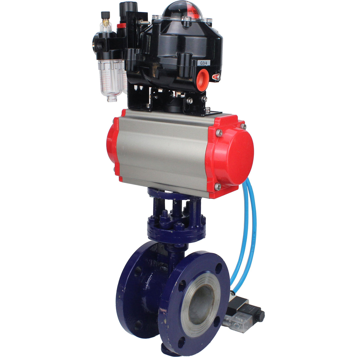 Vanne papillon d'eau Elephant WBV3EX-3432M-1W-F-ISO, matériau du corps - Acier au carbone, matériau du disque - Acier inoxydable AISI 316, joint - Métal, actionneur pneumatique PA-SA avec ressorts de rappel, 4V320-10 220V, BKV APL-510N EX, BPV AFC2000