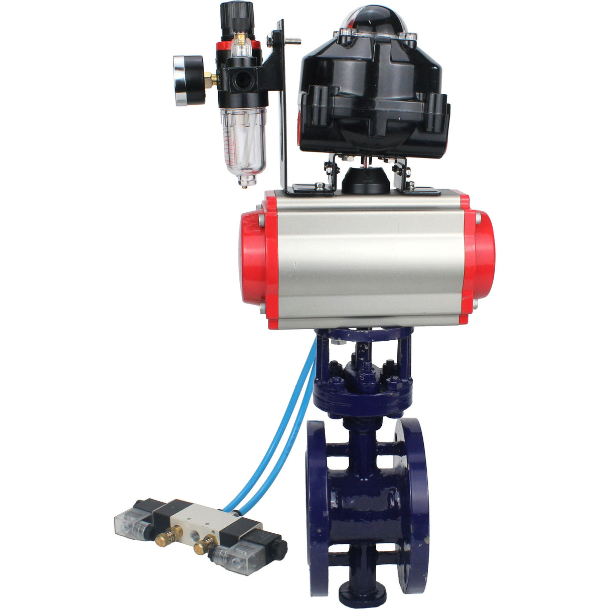 Vanne papillon d'eau Elephant WBV3EX-3432M-1W-F-ISO, matériau du corps - Acier au carbone, matériau du disque - Acier inoxydable AISI 316, joint - Métal, actionneur pneumatique PA-DA double action, 4V320-10 220V, BKV APL-510N EX, BPV AFC2000