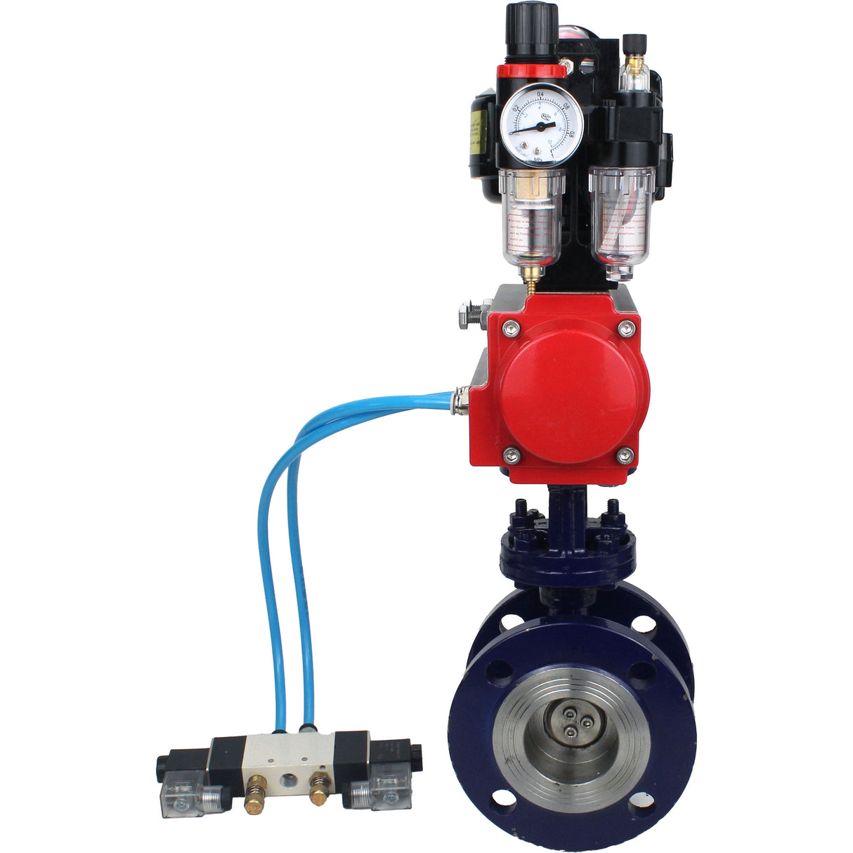 Vanne papillon d'eau Elephant WBV3EX-3432M-1W-F-ISO, matériau du corps - Acier au carbone, matériau du disque - Acier inoxydable AISI 316, joint - Métal, actionneur pneumatique PA-SA avec ressorts de rappel, 4V320-10 220V, BKV APL-510N EX, BPV AFC2000