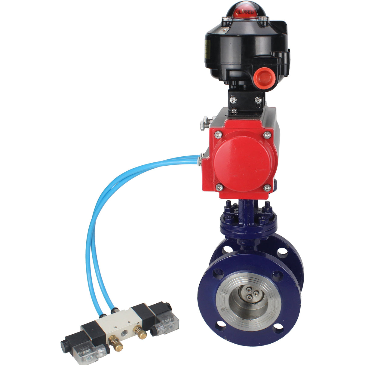 Vanne papillon d'eau Elephant WBV3EX-3431M-1W-F-ISO, matériau du corps - Acier au carbone, matériau du disque - Acier inoxydable AISI 304, joint - Métal, actionneur pneumatique PA-SA avec ressorts de rappel, 4V320-08 220V, BKV APL-510N EX