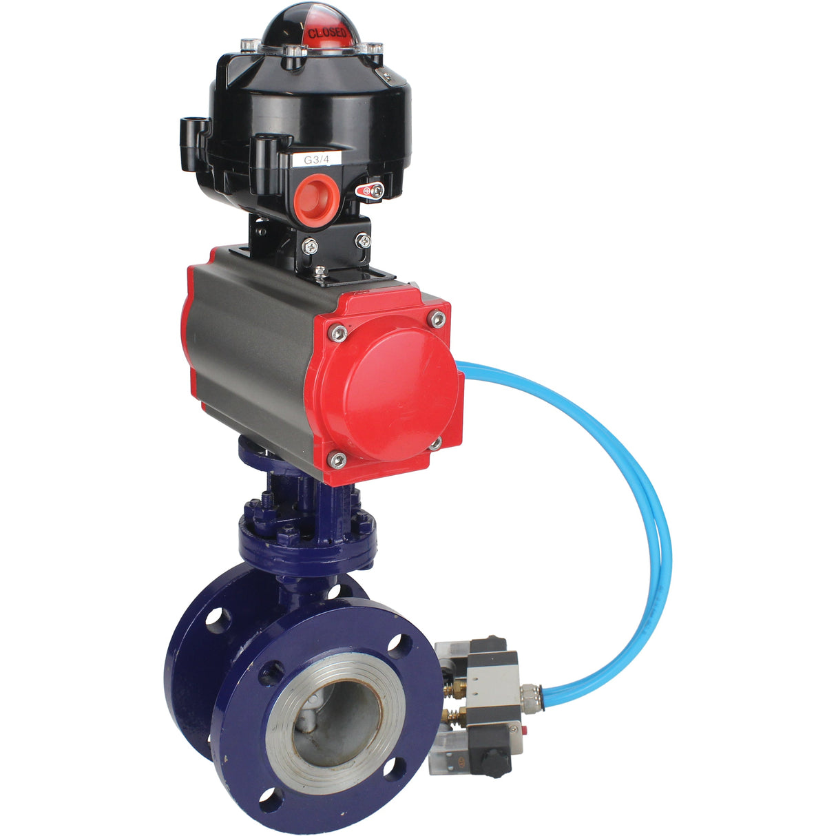 Vanne papillon d'eau Elephant WBV3EX-3431M-1W-F-ISO, matériau du corps - Acier au carbone, matériau du disque - Acier inoxydable AISI 304, joint - Métal, actionneur pneumatique PA-SA avec ressorts de rappel, 4V320-08 220V, BKV APL-510N EX