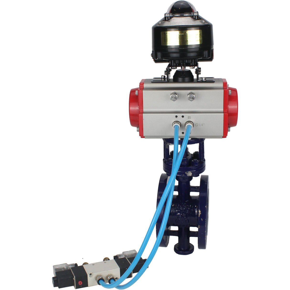 Vanne papillon d'eau Elephant WBV3EX-3431M-1W-F-ISO, matériau du corps - Acier au carbone, matériau du disque - Acier inoxydable AISI 304, joint - Métal, actionneur pneumatique PA-SA avec ressorts de rappel, 4V320-08 220V, BKV APL-510N EX