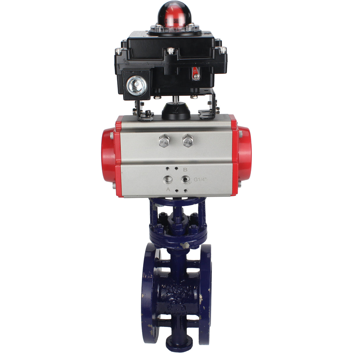 Vanne papillon d'eau Elephant WBV3EX-3431M-1W-F-ISO, matériau du corps - Acier au carbone, matériau du disque - Acier inoxydable AISI 304, joint - Métal, actionneur pneumatique PA-DA double action, BKV APL-410N EX