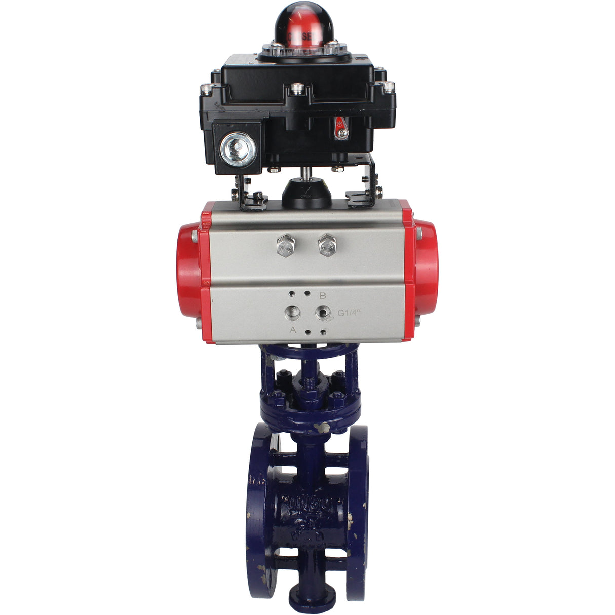 Vanne papillon d'eau Elephant WBV3EX-3431M-1W-F-ISO, matériau du corps - Acier au carbone, matériau du disque - Acier inoxydable AISI 304, joint - Métal, actionneur pneumatique PA-DA double action, BKV APL-410N EX