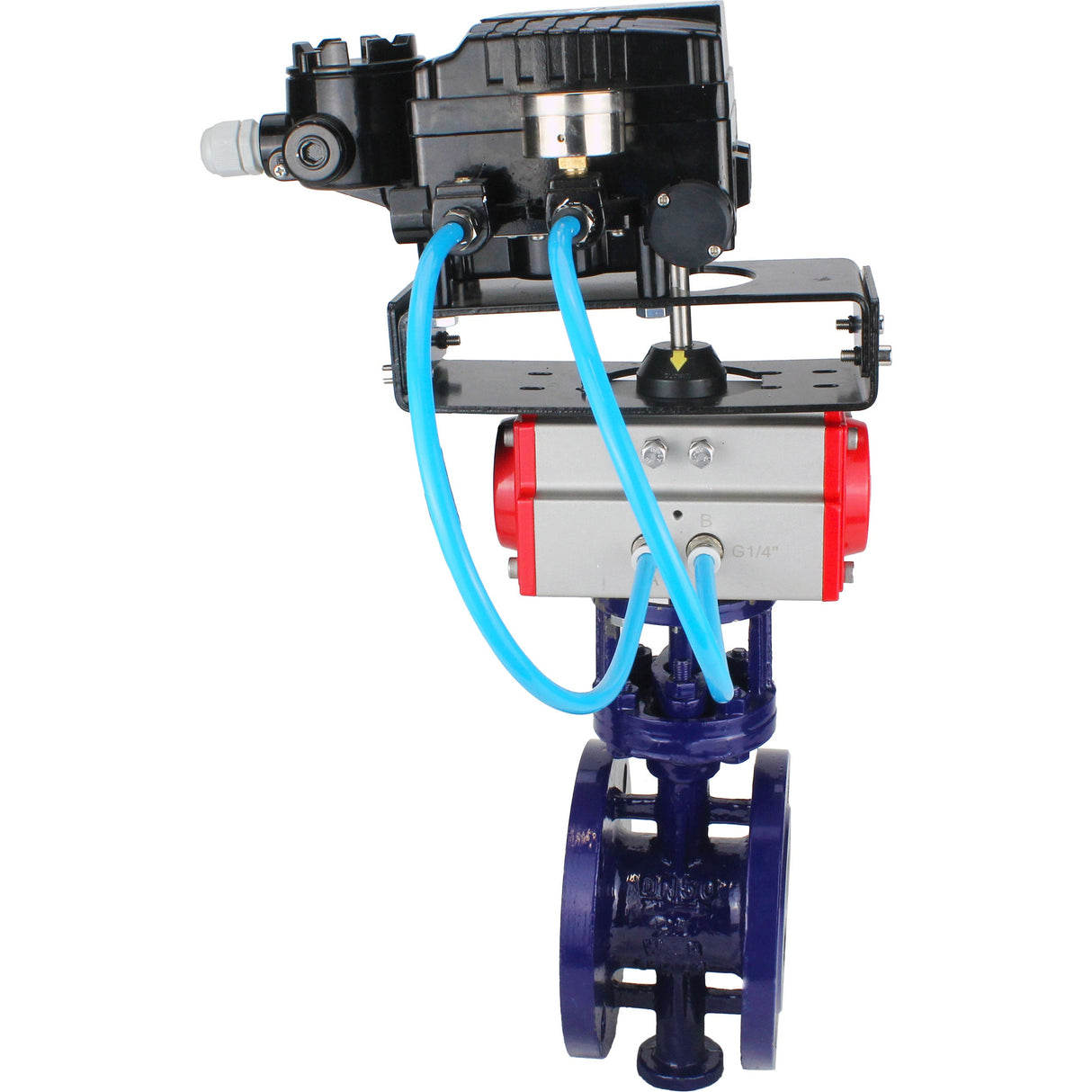 Vanne papillon d'eau Elephant WBV3EX-3432M-1W-F-ISO, matériau du corps - Acier au carbone, matériau du disque - Acier inoxydable AISI 316, joint - Métal, actionneur pneumatique PA-DA double action, positionneur YT-1000RSN avec rétroaction