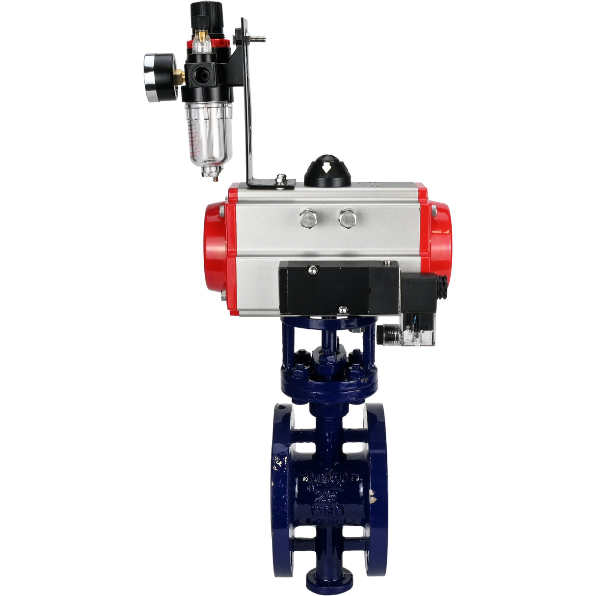 Vanne papillon d'eau Elephant WBV3EX-3432M-1W-F-ISO, matériau du corps - Acier au carbone, matériau du disque - Acier inoxydable AISI 316, joint - Métal, actionneur pneumatique PA-DA double action, 4M310-08 220V BPV AFC2000