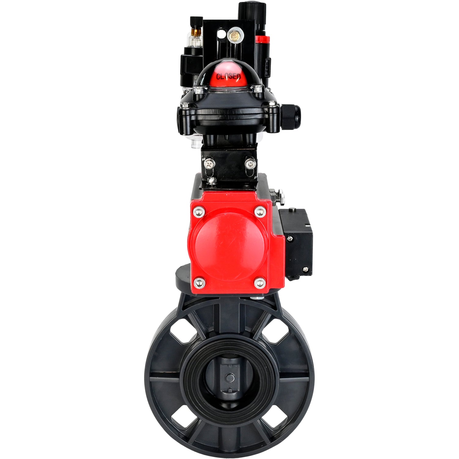 Butterfly valves Elephant WBV4242E-2W-Fb-ISO, body material - UPVC, disc material - UPVC, seal - EPDM, with pneumatic actuator double action PA-DA, pneumatic distributor 4M310-08 NAMUR 220V, LSU APL-210N and ATU AFC2000