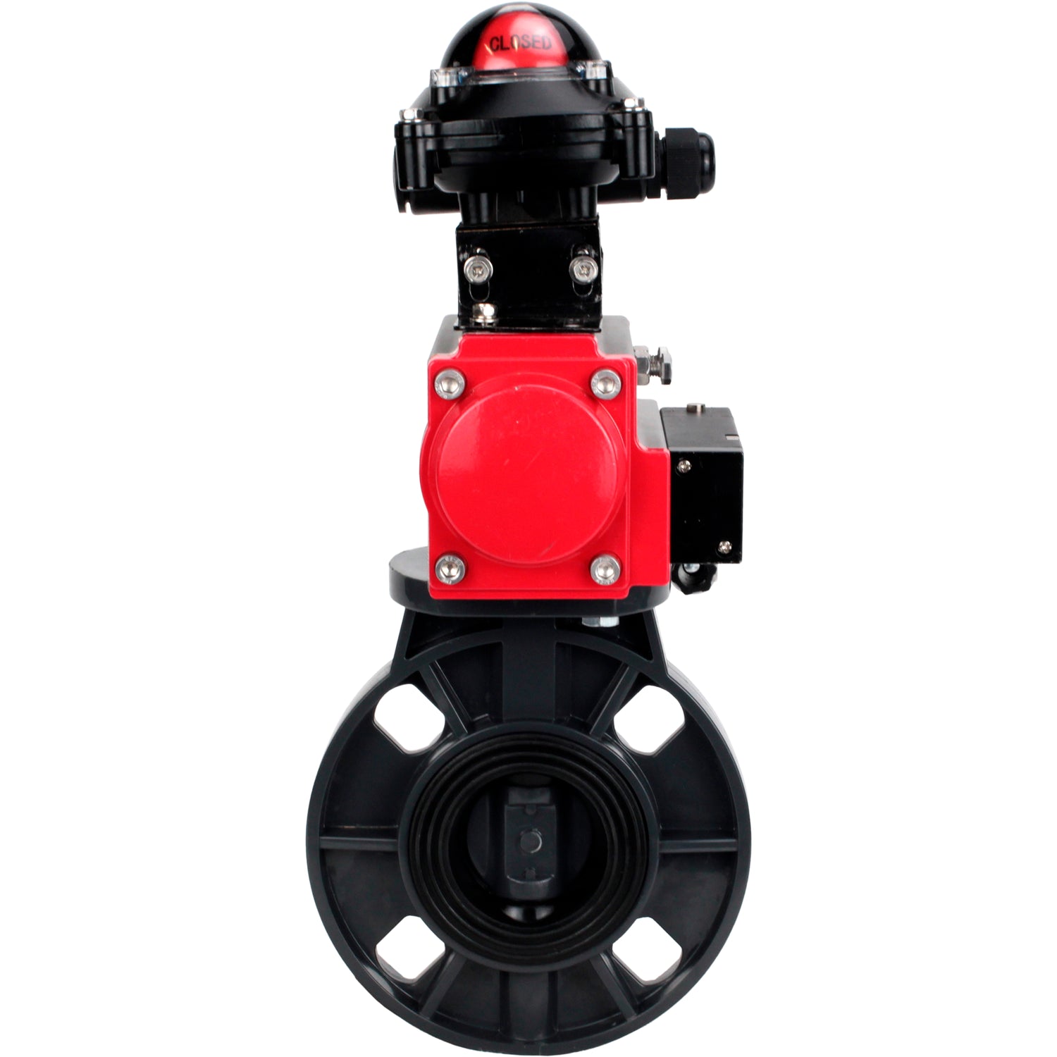 Butterfly valves Elephant WBV4242E-2W-Fb-ISO, body material - UPVC, disc material - UPVC, seal - EPDM, with pneumatic actuator double action PA-DA, pneumatic distributor 4M310-08 NAMUR 220V and LSU APL-210N
