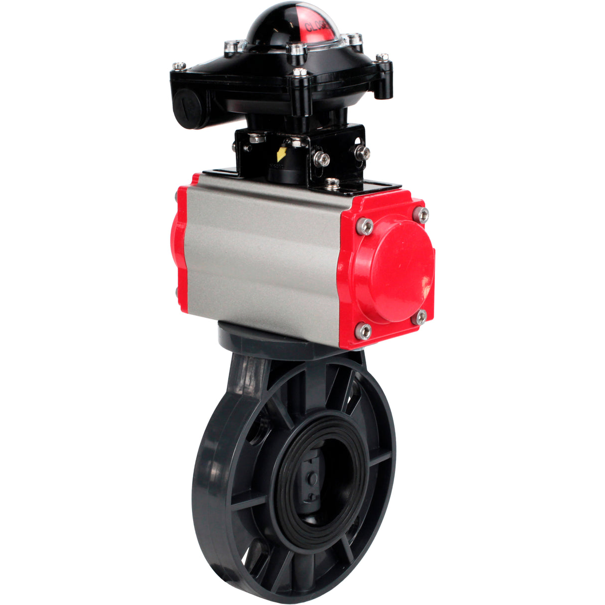 Butterfly valves Elephant WBV4242E-2W-Fb-ISO, body material - UPVC, disc material - UPVC, seal - EPDM, with pneumatic actuator double action PA-DA, pneumatic distributor 4M310-08 NAMUR 220V and LSU APL-210N