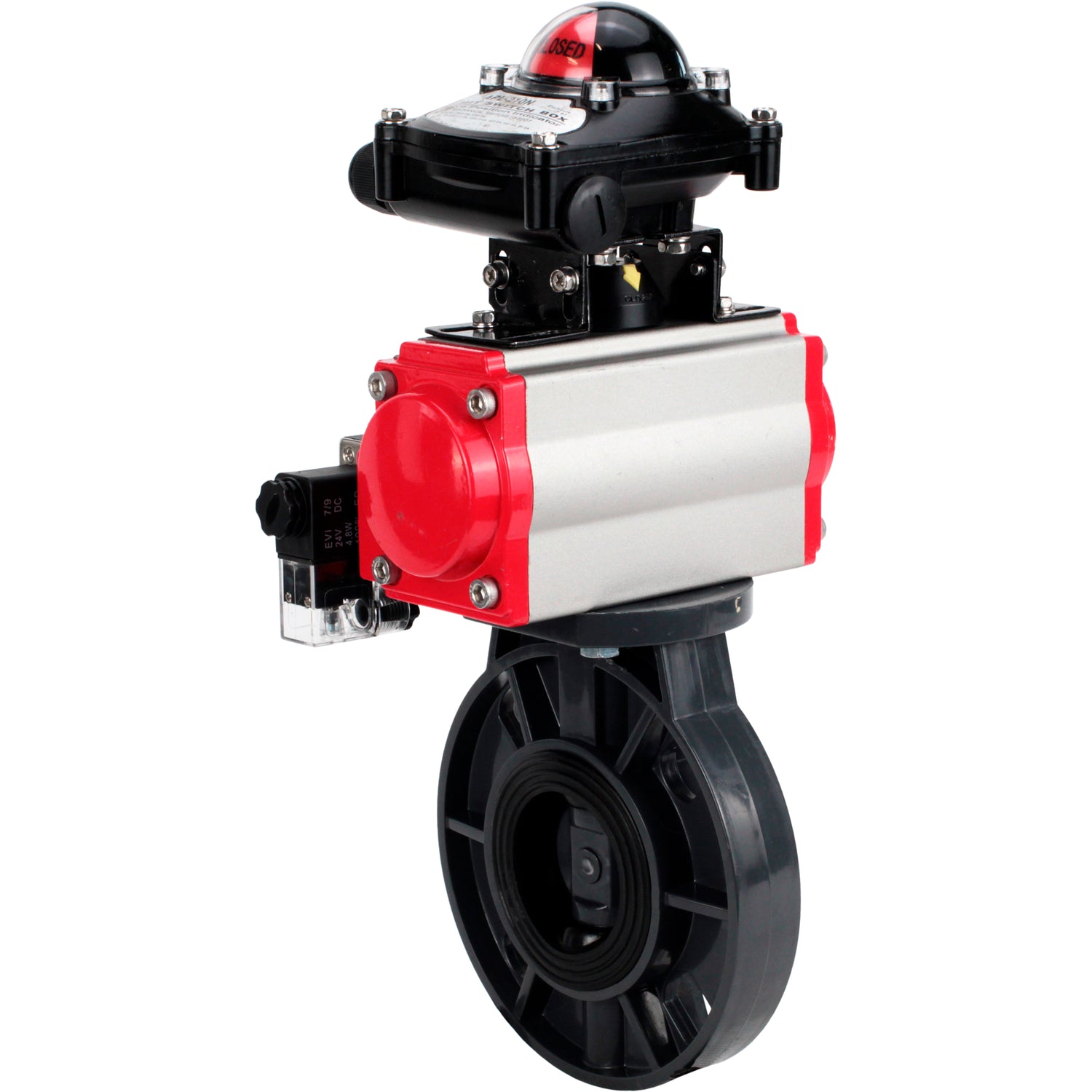 Butterfly valves Elephant WBV4242E-2W-Fb-ISO, body material - UPVC, disc material - UPVC, seal - EPDM, with pneumatic actuator double action PA-DA, pneumatic distributor 4M310-08 NAMUR 220V and LSU APL-210N
