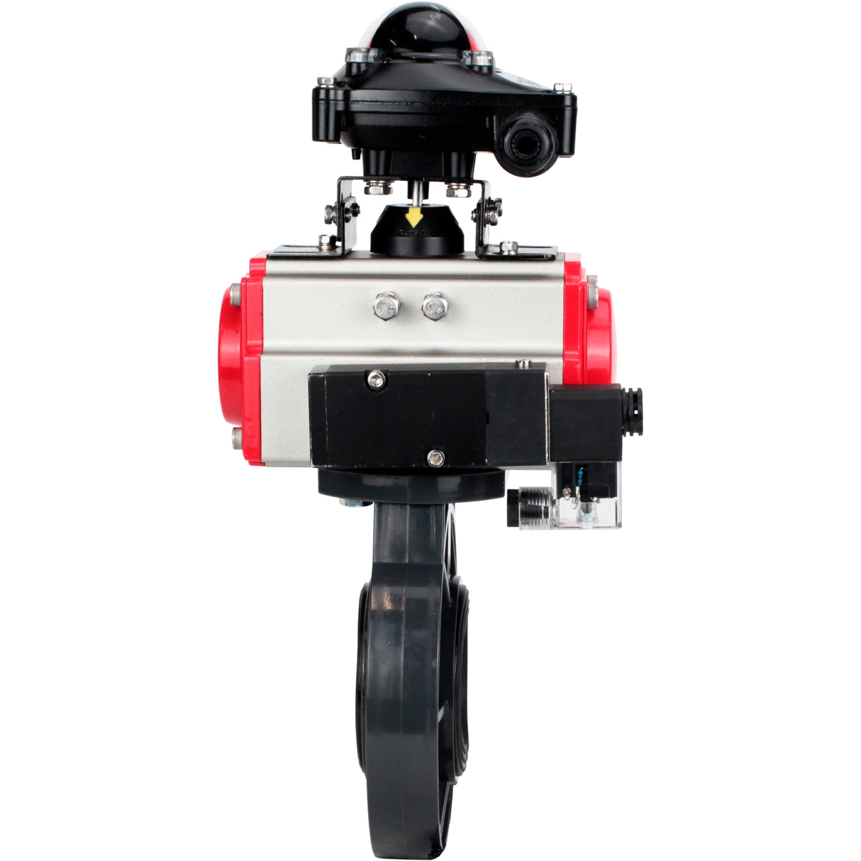 Butterfly valves Elephant WBV4242E-2W-Fb-ISO, body material - UPVC, disc material - UPVC, seal - EPDM, with pneumatic actuator double action PA-DA, pneumatic distributor 4M310-08 NAMUR 220V and LSU APL-210N